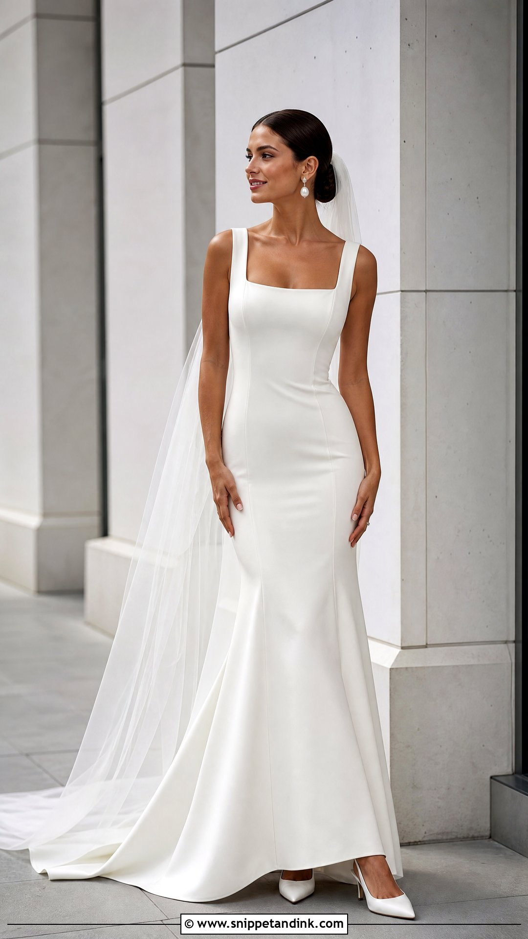 Square Neck Crepe Fitted Wedding Dress - Snippet and Ink - 20 Tight Fitted Wedding Dresses