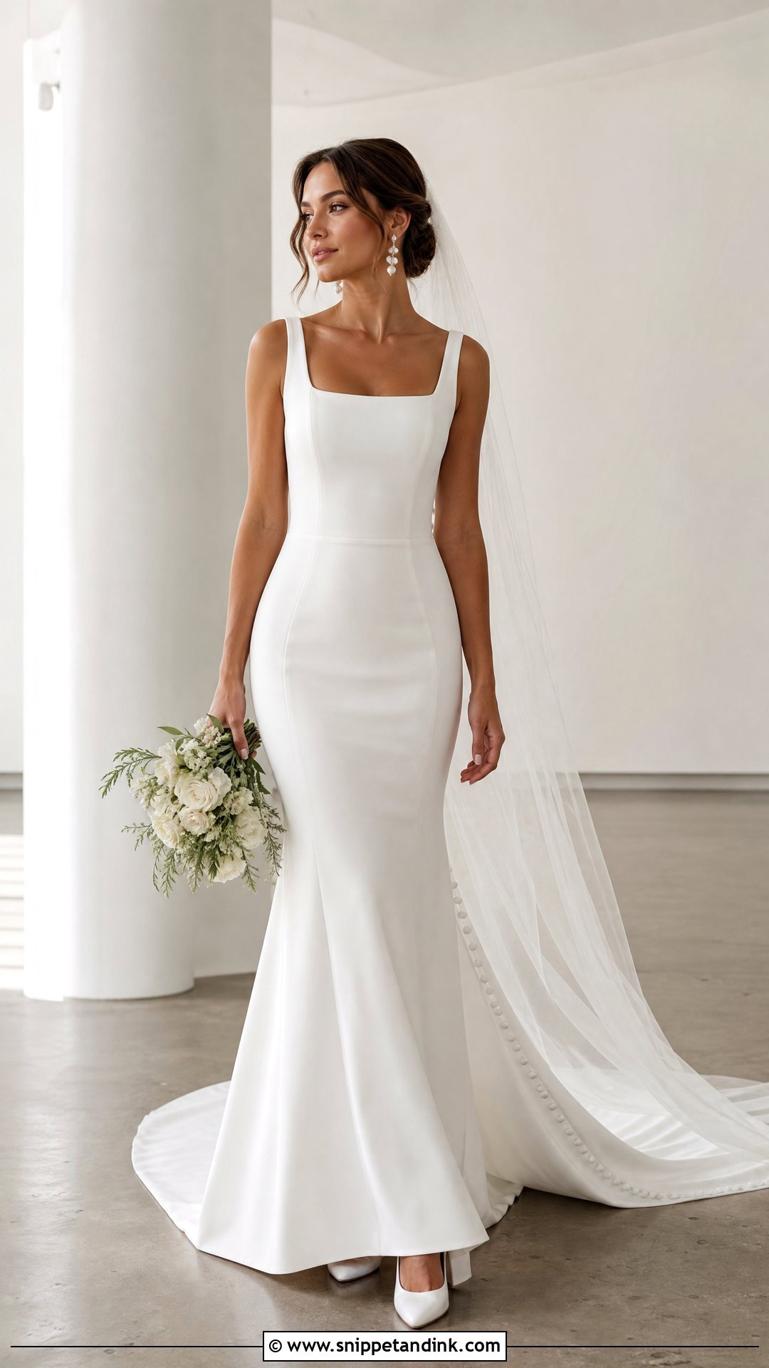 Square Neck Crepe Fitted Wedding Dress - Snippet and Ink - 20 Tight Fitted Wedding Dress Ideas