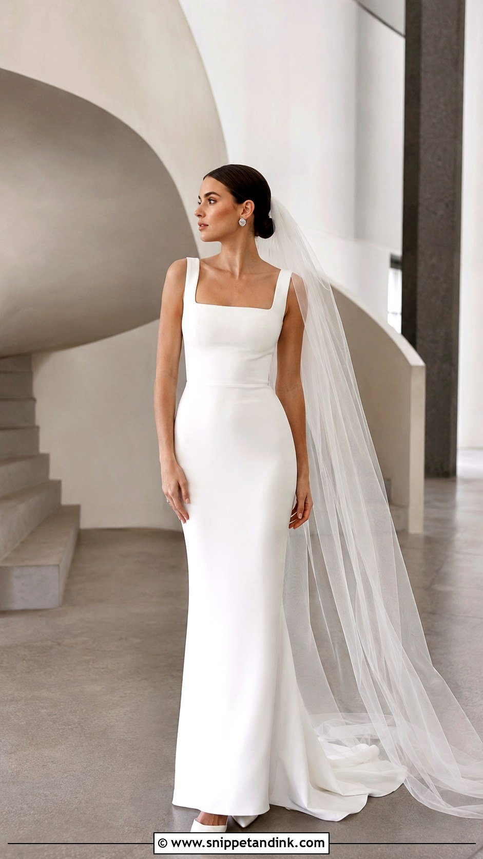 Square Neck Crepe Fitted Wedding Gown - Snippet and Ink - 20 Fitted Wedding Gown Ideas