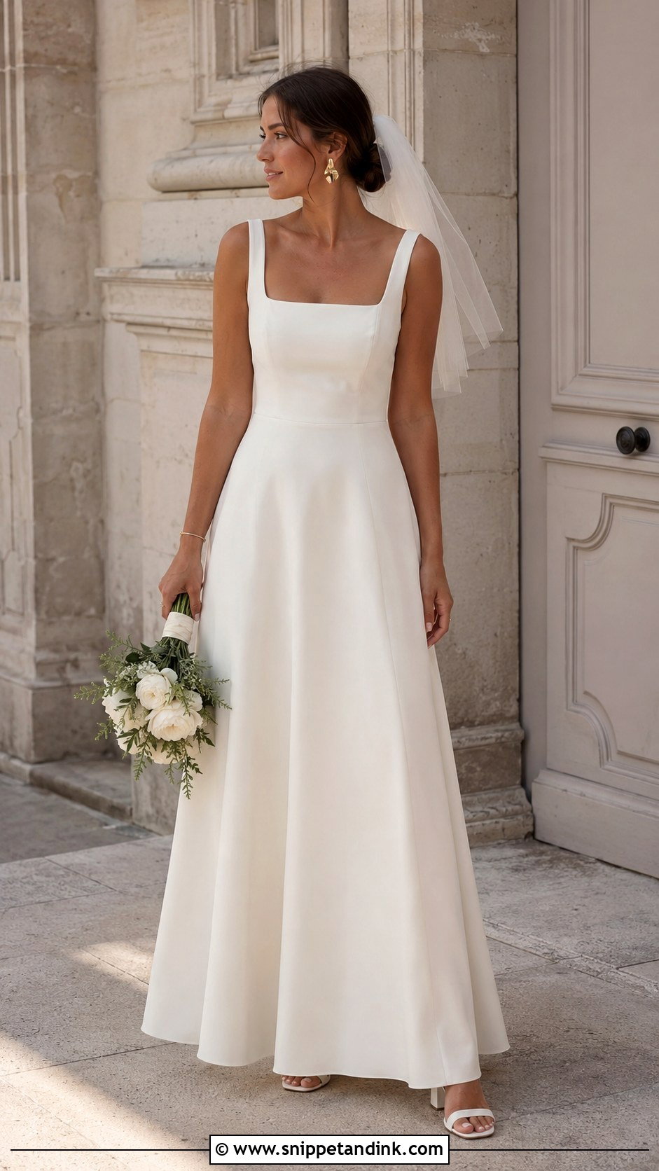 Square Neck Crepe French Wedding Dress - Snippet and Ink - 20 French Wedding Dresses