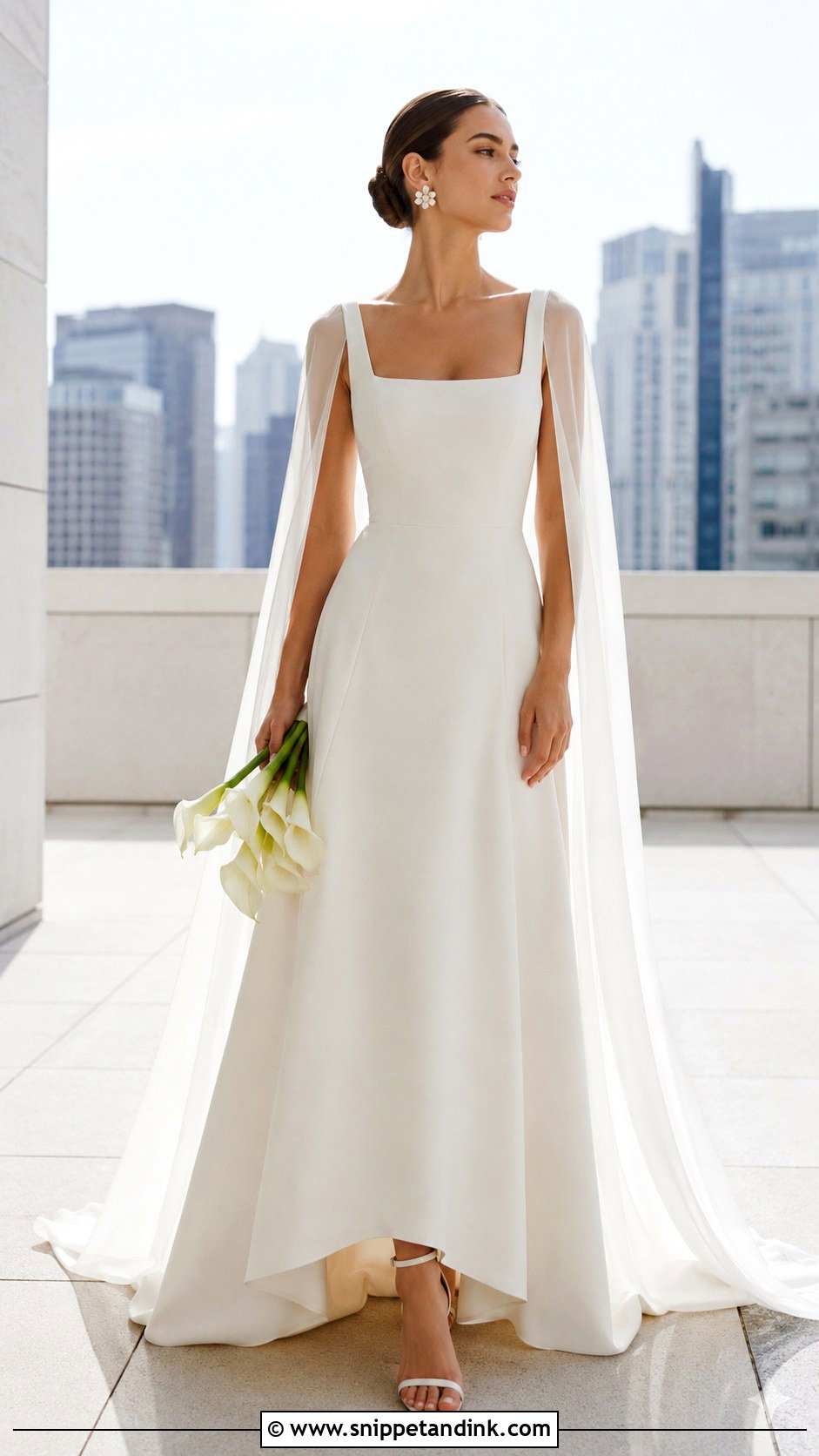 Square Neck Crepe June Wedding Dress - Snippet and Ink - 20 June Wedding Dress Ideas