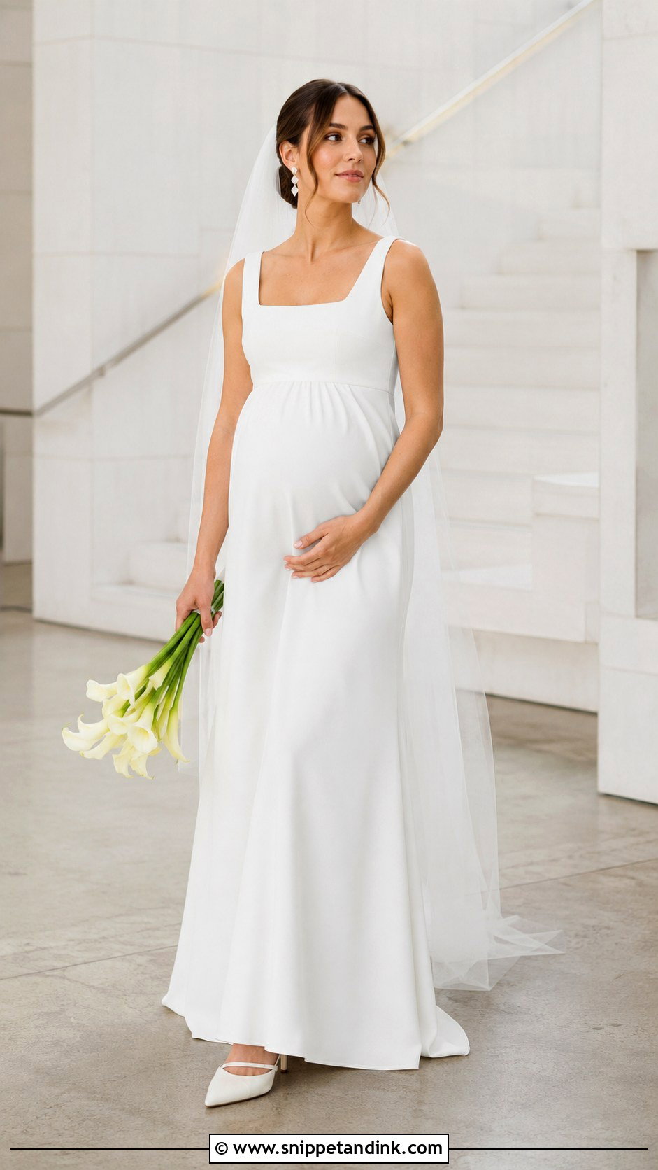 Square Neck Crepe Maternity Wedding Dress - Snippet and Ink - 20 Maternity Wedding Dresses Pregnant Brides