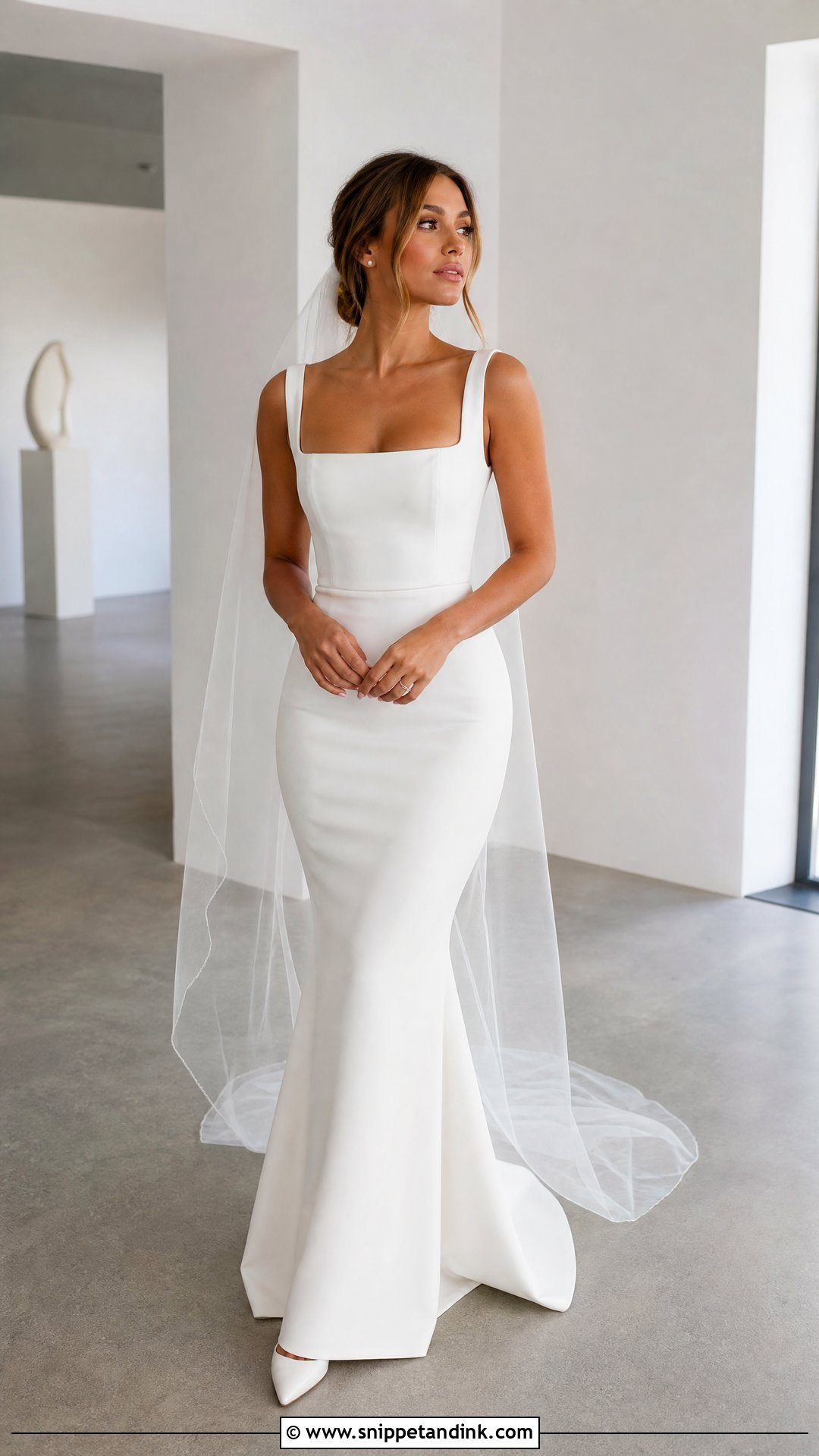 Square Neck Crepe Mermaid Wedding Dress - Snippet and Ink - 20 Mermaid Trumpet Wedding Dress Ideas