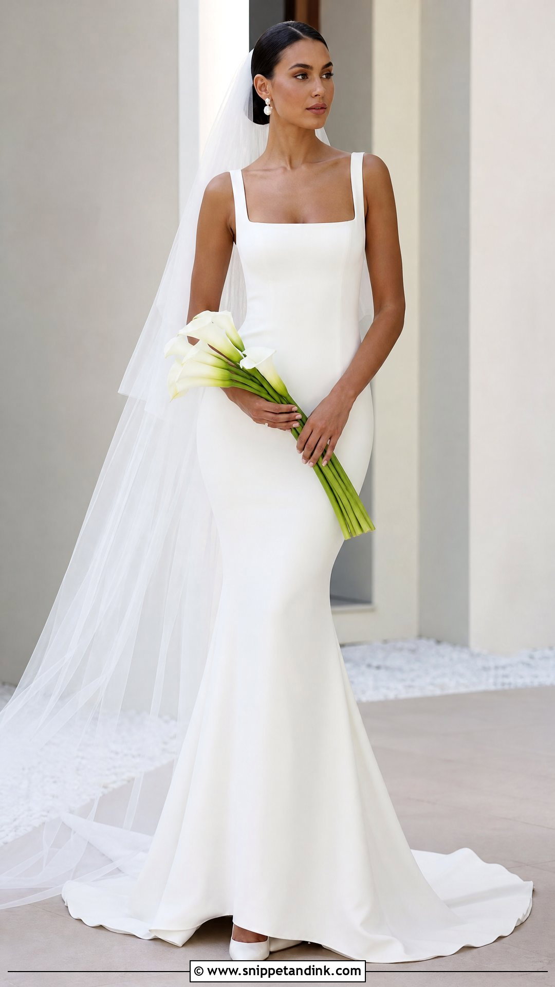 Square Neck Crepe Mermaid Wedding Dress - Snippet and Ink - 25 Mermaid Bride Dress Ideas