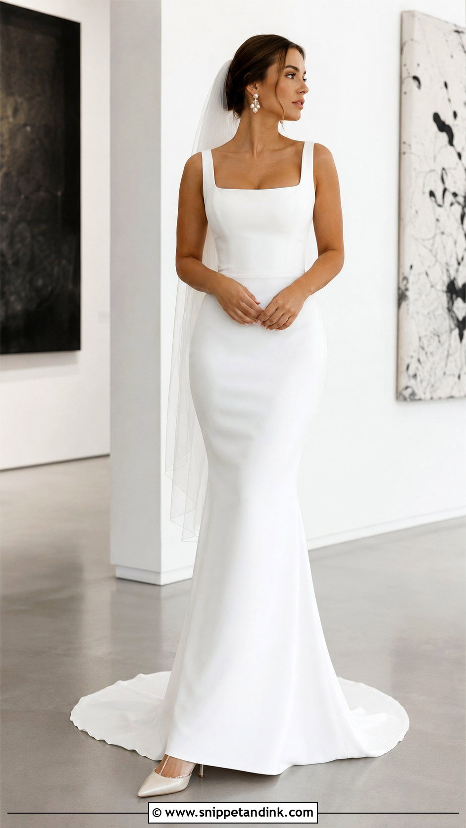 Square Neck Crepe Mermaid Wedding Gown - Snippet and Ink - 20 Mermaid Wedding Gowns