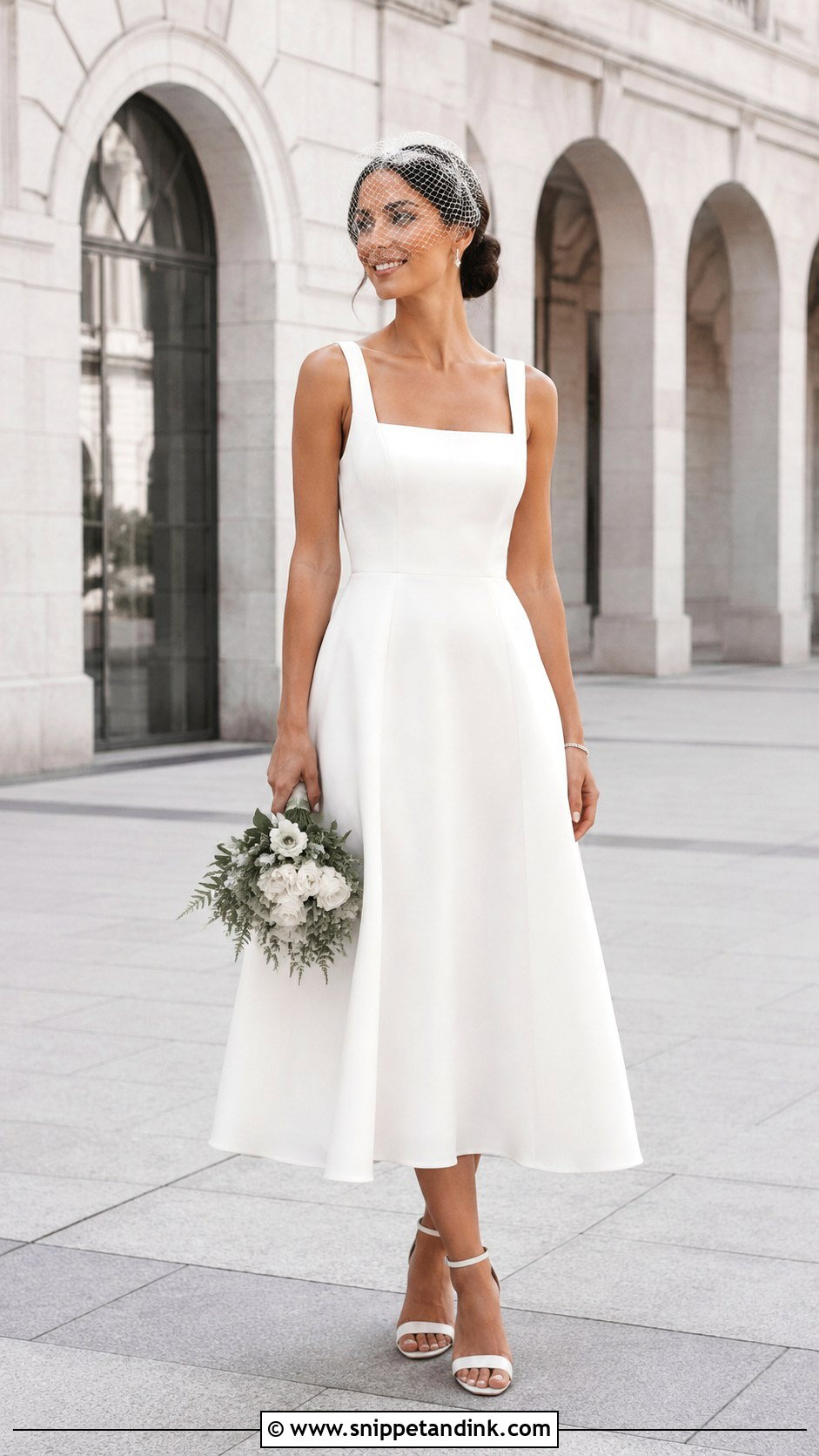 Square Neck Crepe Midi Wedding Dress - Snippet and Ink - 20 Elegant Midi Wedding Dress Ideas