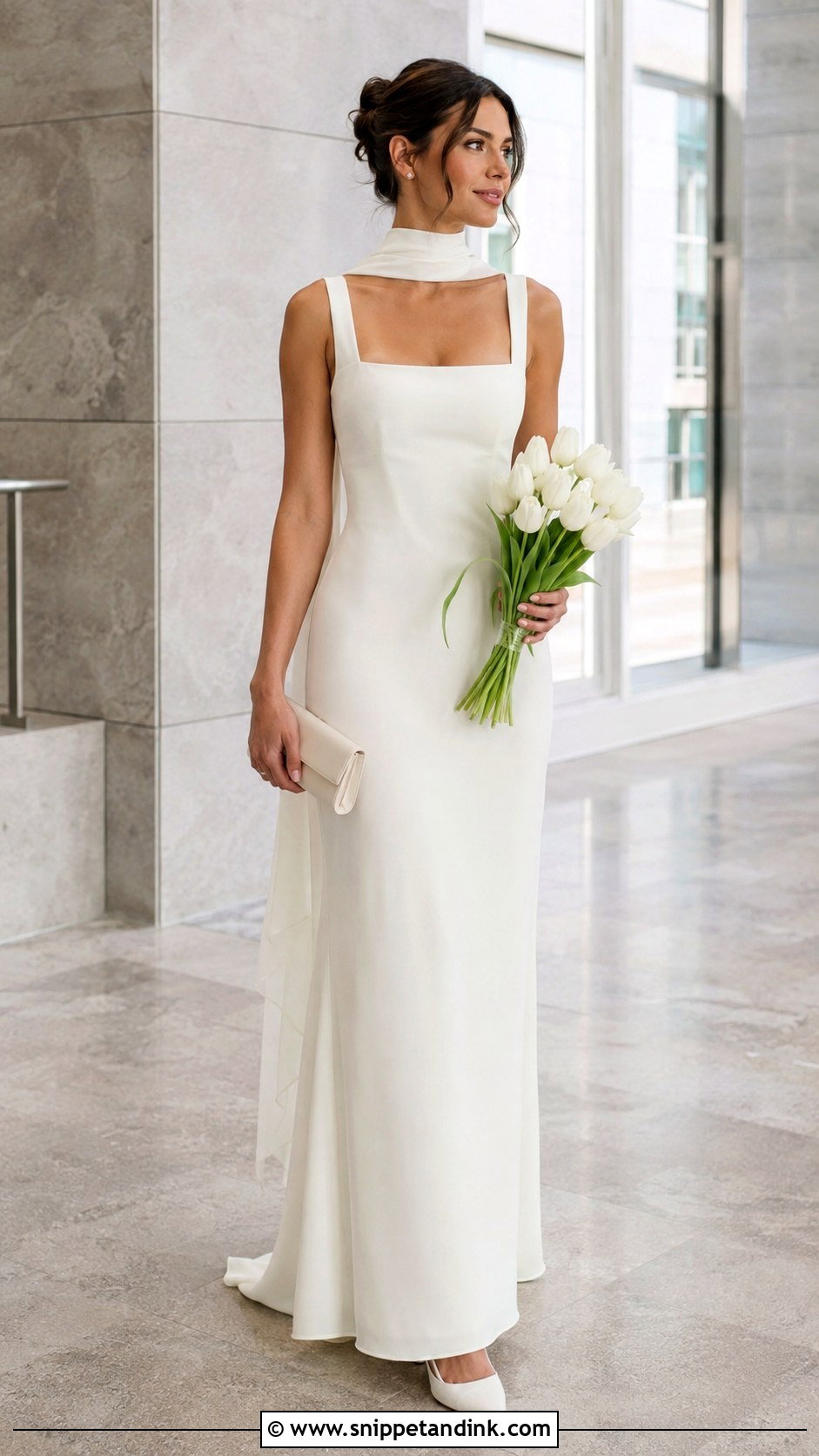 Square Neck Crepe Neck Scarf Wedding Dress - Snippet and Ink - 20 Neck Scarf Wedding Dresses