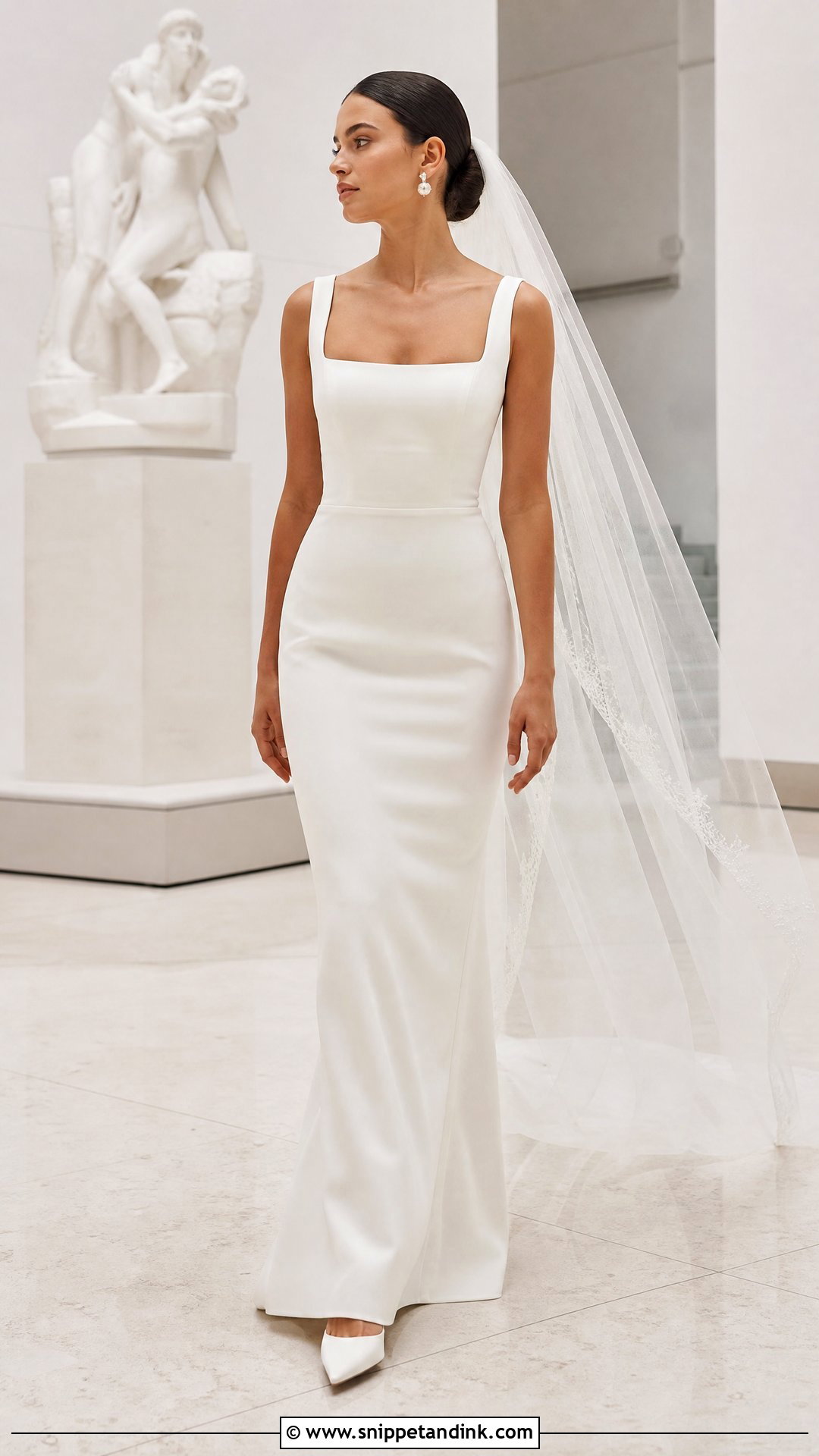 Square Neck Crepe Pencil Wedding Dress - Snippet and Ink - 20 Pencil Wedding Dress Ideas