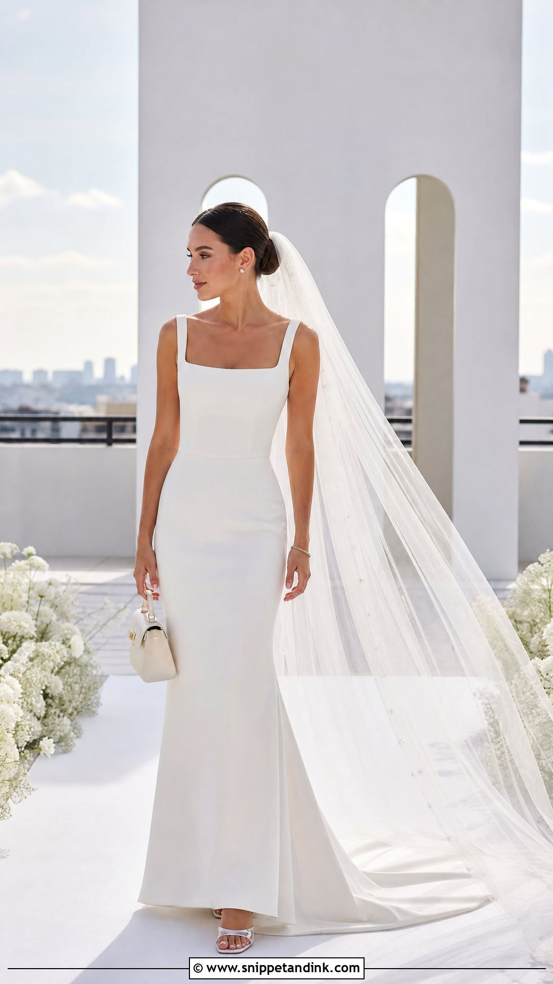 Square Neck Crepe Sheath Wedding Dress - Snippet and Ink - 20 Sleek Modern Wedding Dress Ideas