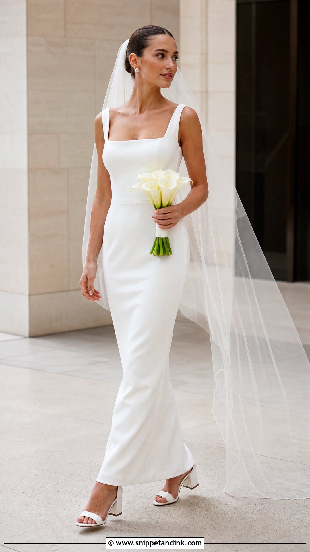 Square Neck Crepe Sheath Wedding Dress - Snippet and Ink - 20 Simple Sheath Wedding Dress Ideas