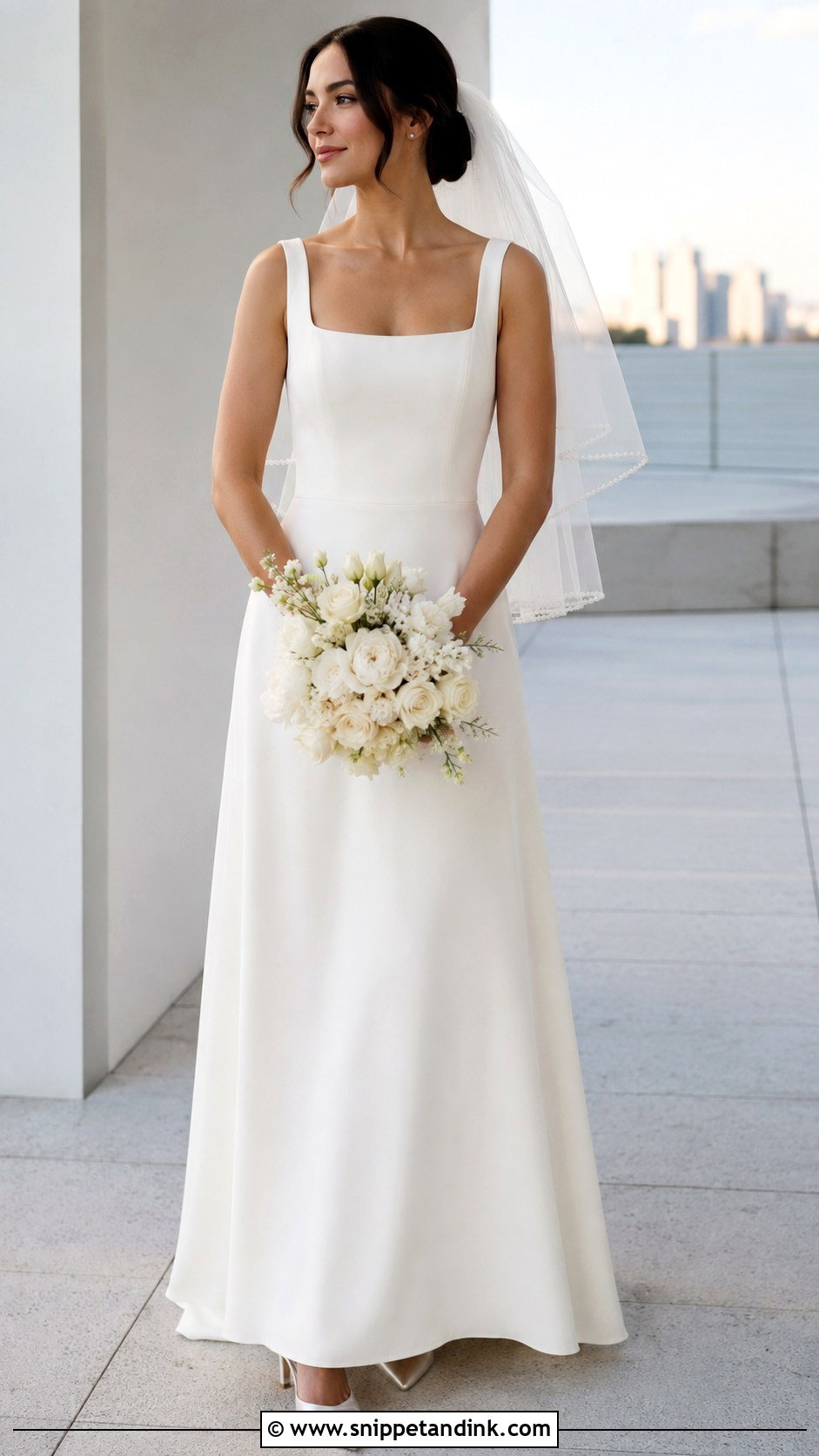 Square Neck Crepe Summer Wedding Dress - Snippet and Ink - 20 Summer Wedding Dress for Bride Ideas