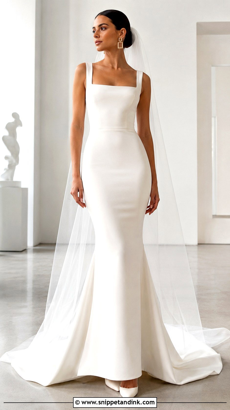 Square Neck Crepe Trumpet Wedding Dress - Snippet and Ink - 20 Form Fitting Wedding Dresses