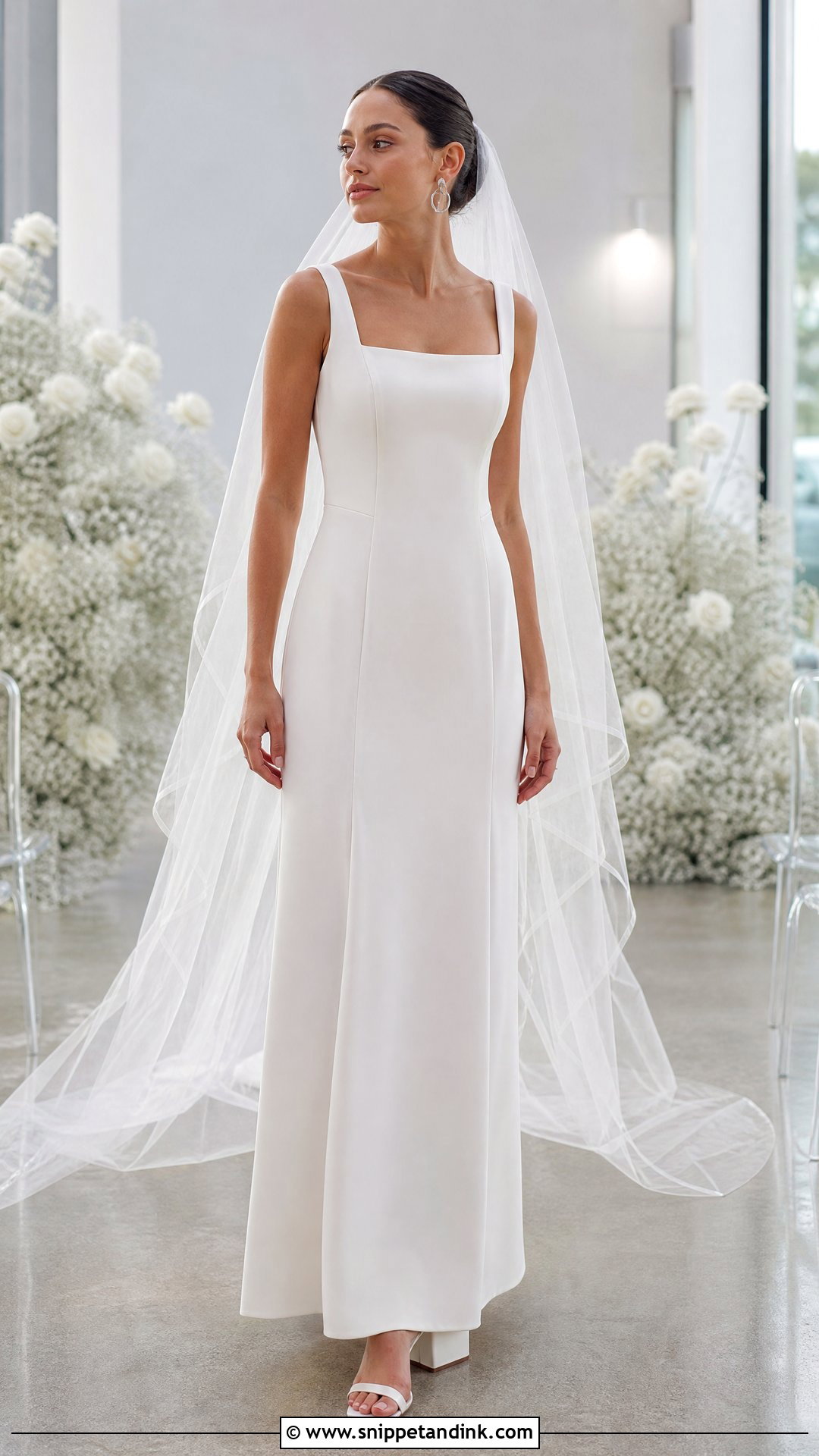 Square Neck Crepe Wedding Dress - Snippet and Ink - 20 Sew Wedding Dress Ideas