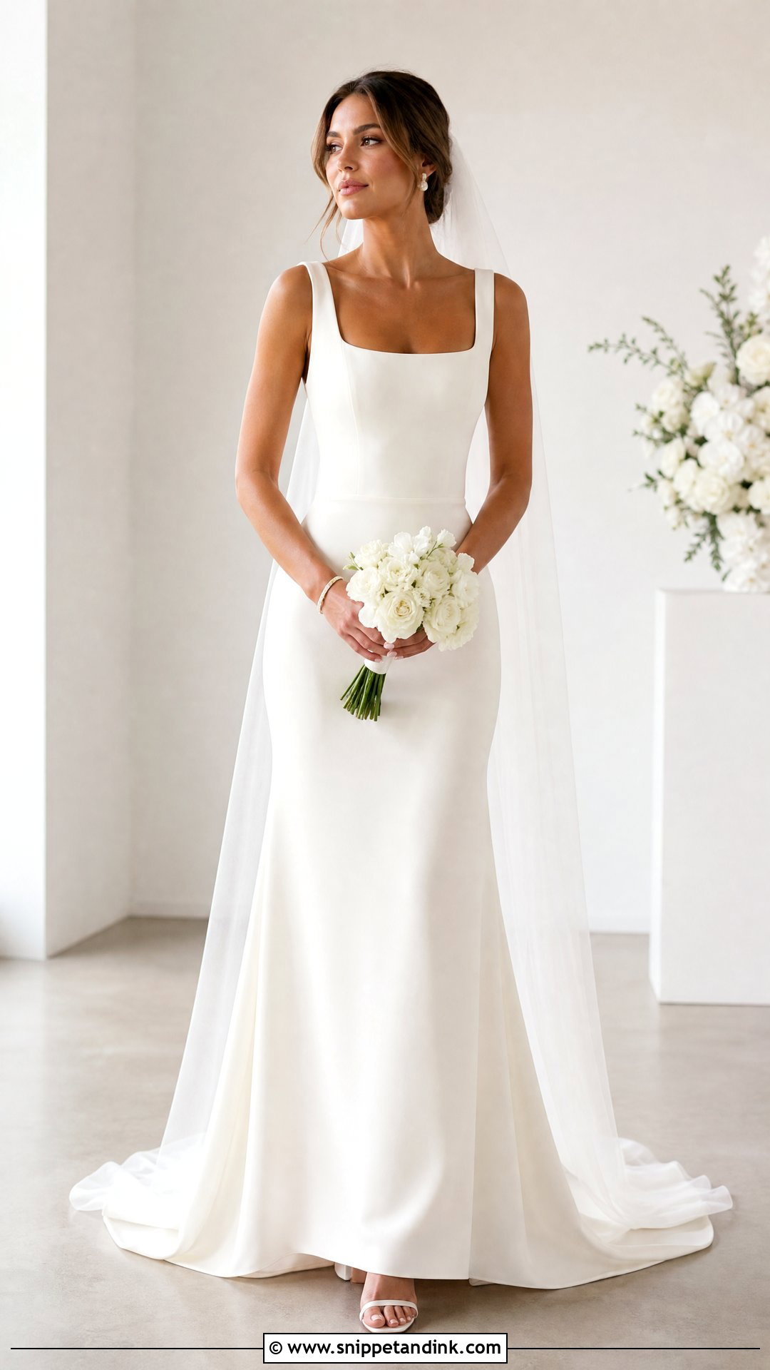 Square Neck Crepe Wedding Dress - Snippet and Ink - 20 Simple Minimalist Wedding Dress Ideas