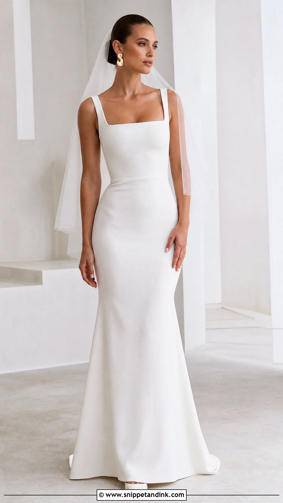 Square Neck Crepe Wedding Dress - Snippet and Ink - 20 Size 10 Wedding Dress Ideas