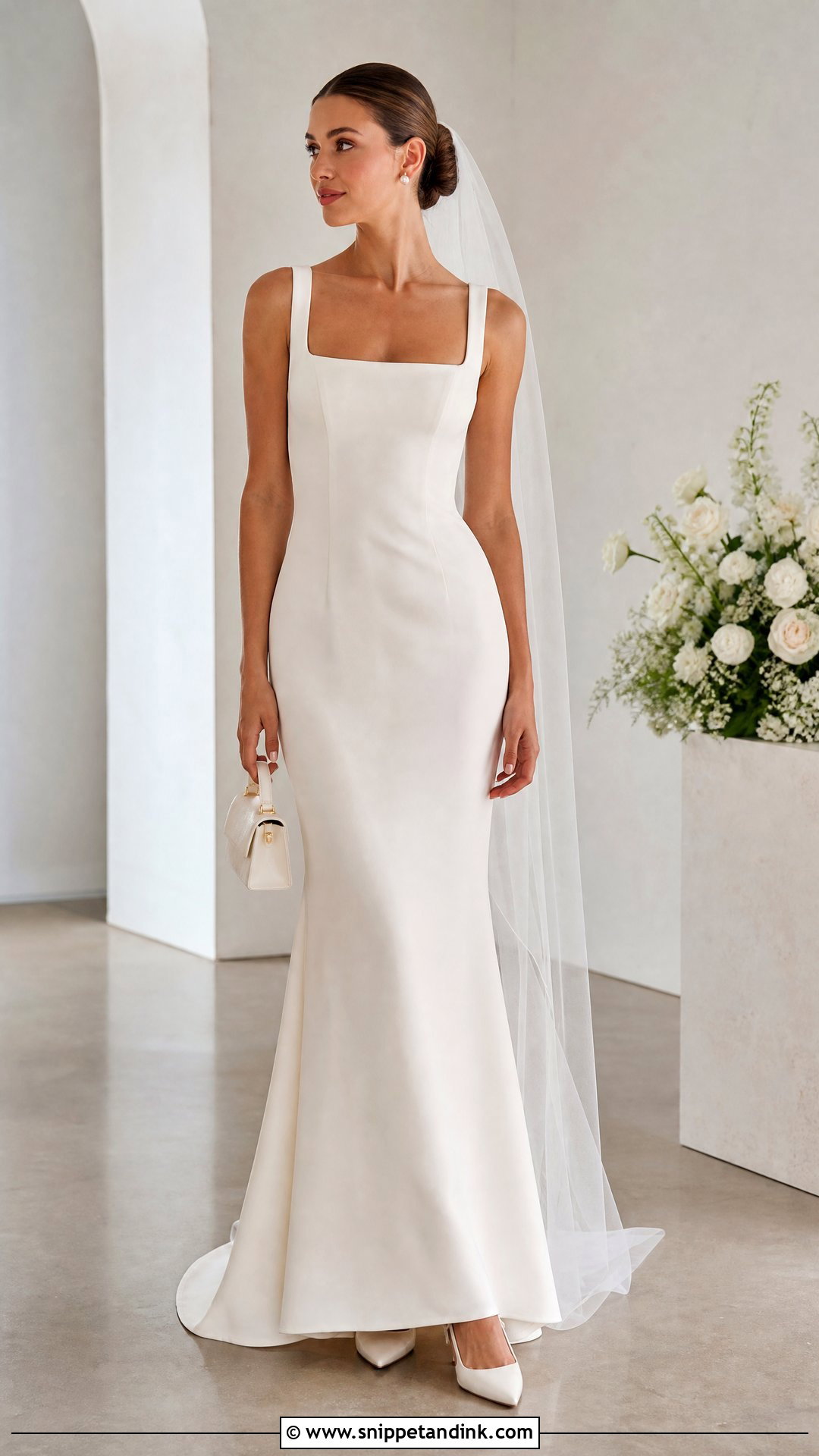 Square Neck Crepe Wedding Dress - Snippet and Ink - 20 Tight Fitting Wedding Dresses