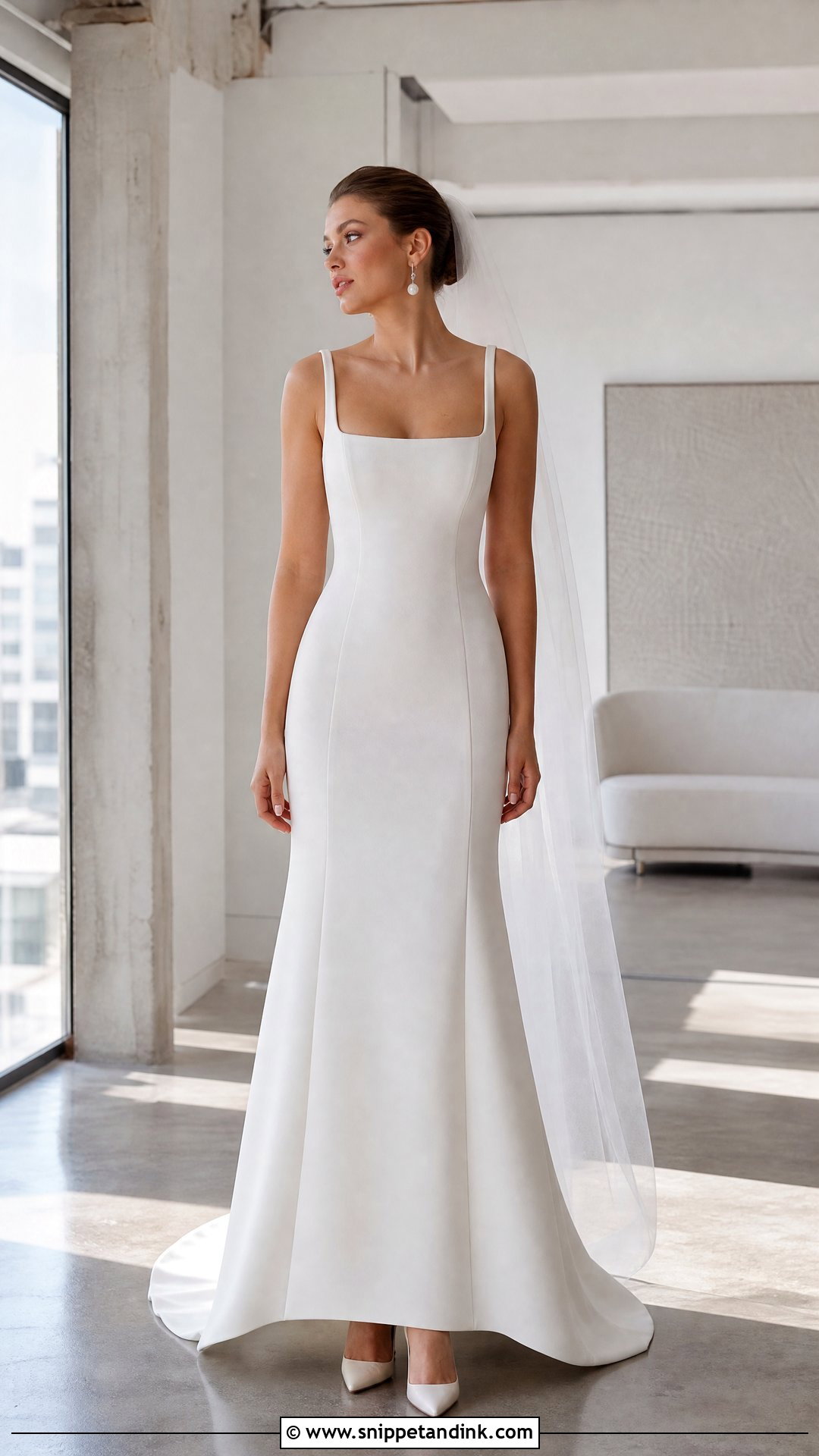 Square Neck Crepe Wedding Dress - Snippet and Ink - 20 Wedding Dress for Short Torso Ideas