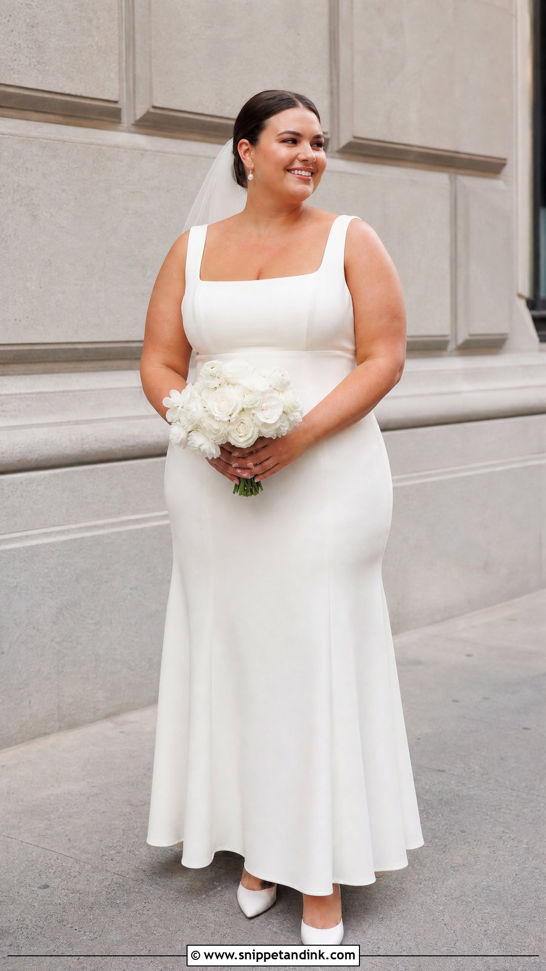 Square Neck Crepe Wedding Dress - Snippet and Ink - 20 Wedding Dresses for Chubby Brides