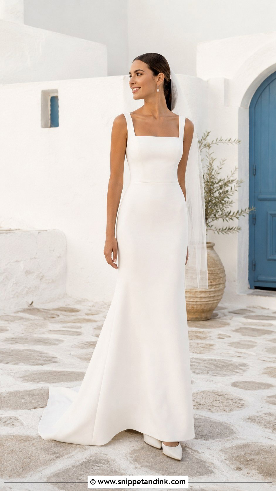 Square Neck Crepe Wedding Dress - Snippet and Ink - 20 Mediterranean Wedding Dress Ideas