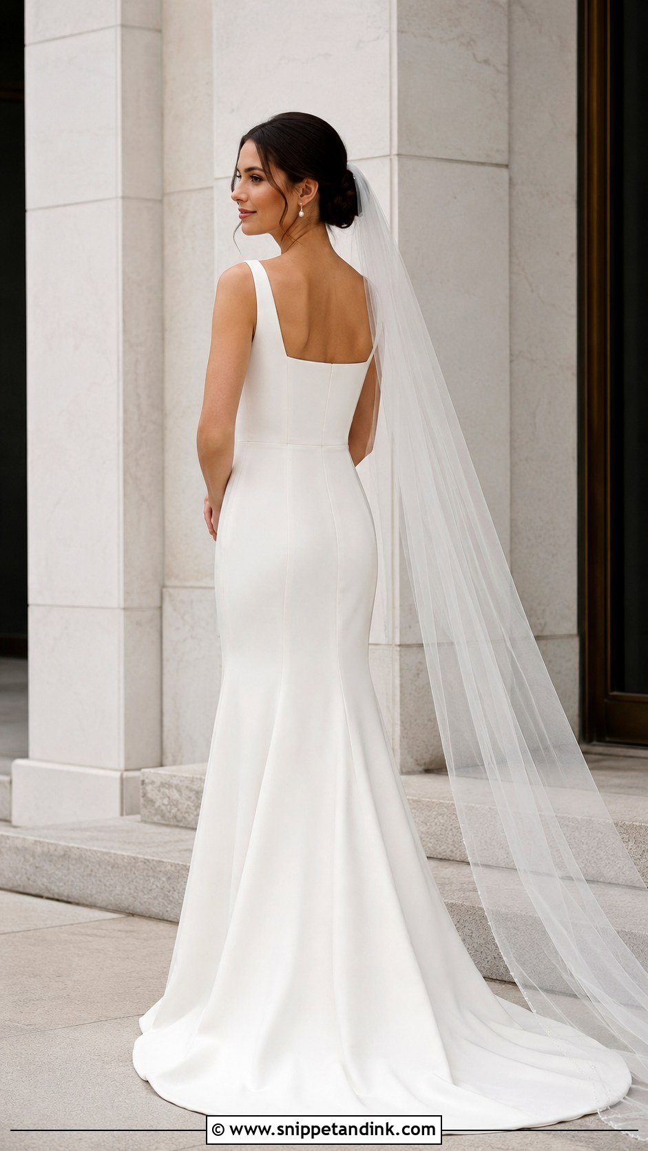 Square Neck Crepe Wedding Dress - Snippet and Ink - 20 Modern Chic Wedding Dress Ideas