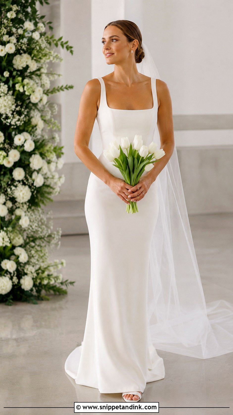 Square Neck Crepe Wedding Dress - Snippet and Ink - 20 Slim Fit Wedding Dresses