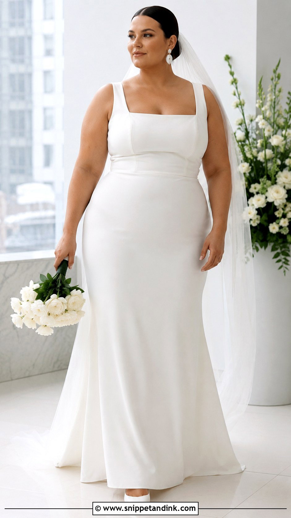Square Neck Crepe Wedding Dress - Snippet and Ink - 20 Wedding Dresses for Plus Size Women
