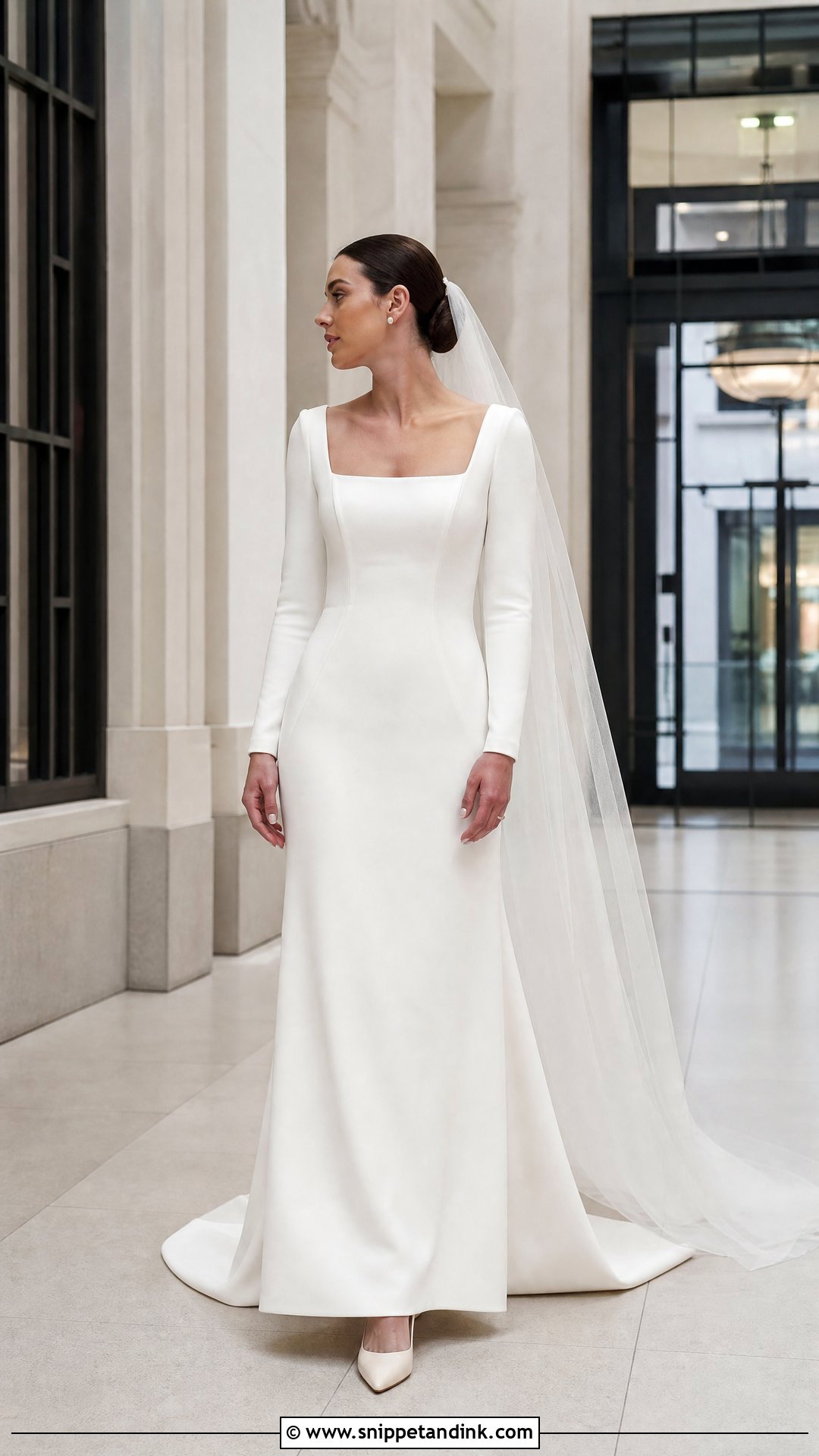 Square Neck Crepe Wedding Dress - Snippet and Ink - 25 Modest Old Money Wedding Dress Ideas