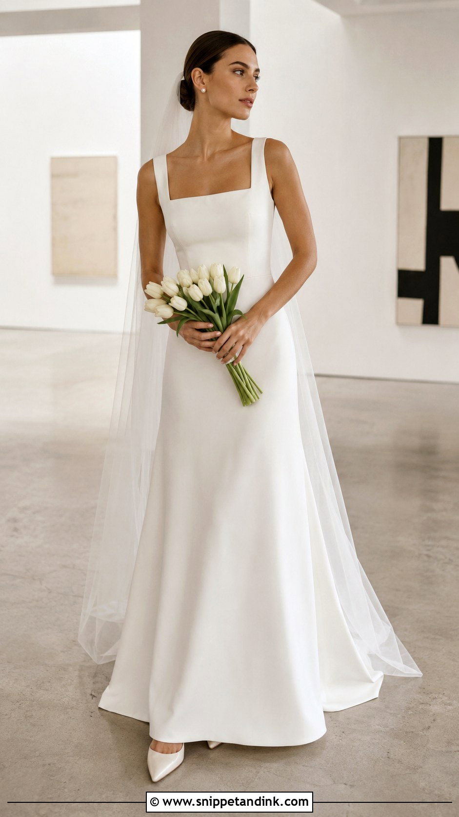 Square Neck Crepe Wedding Dress - Snippet and Ink - 20 Classy Simple Bride Dress Ideas