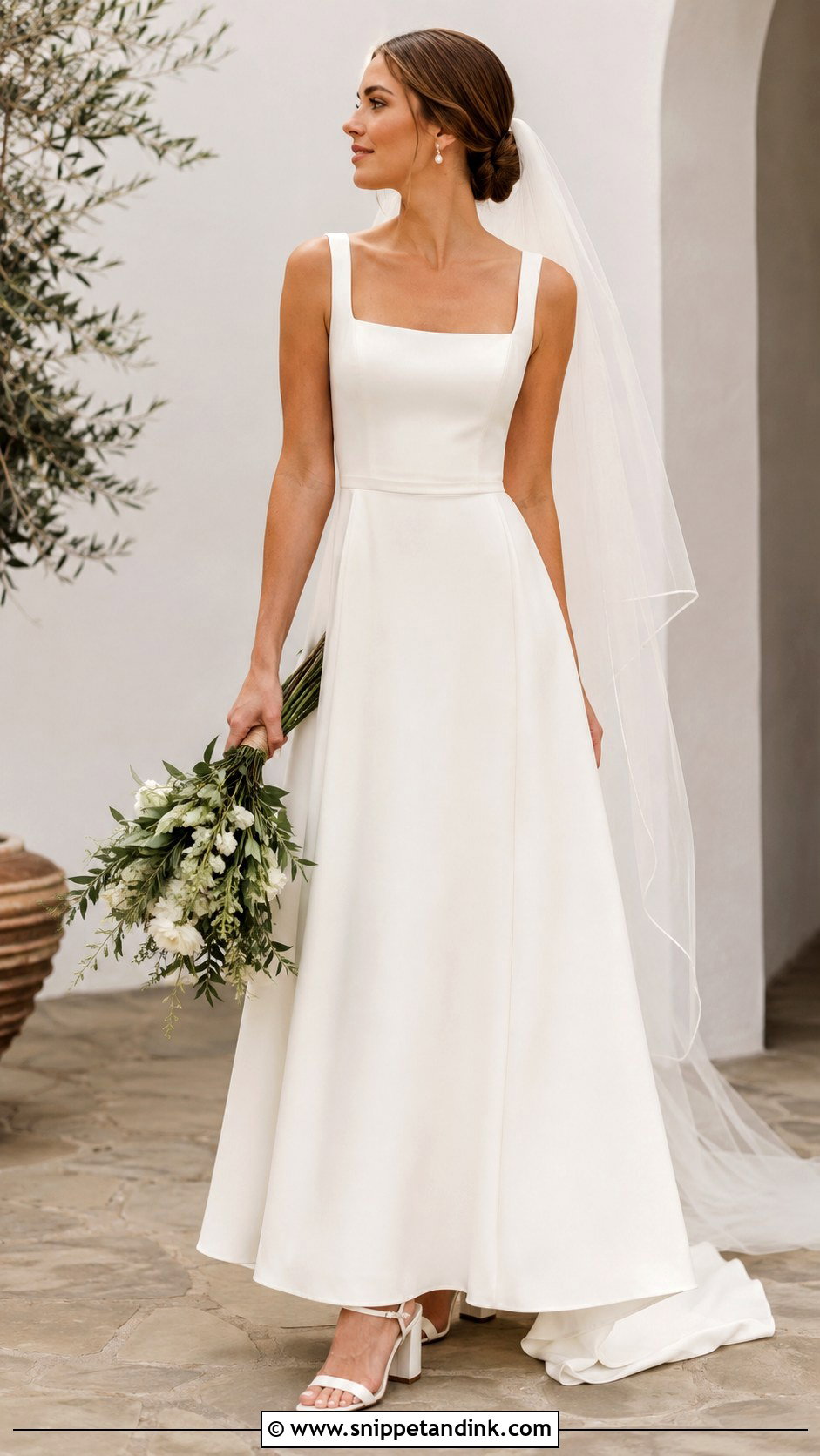 Square Neck Crepe Wedding Gown - Snippet and Ink - 20 Crepe Gown Styles for Wedding