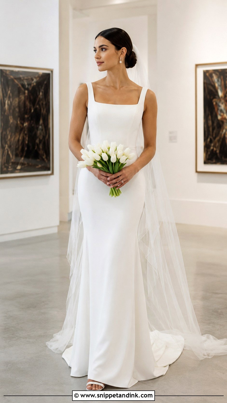 Square Neck Crepe Wedding Gown - Snippet and Ink - 20 Elegant Simple Wedding Gowns