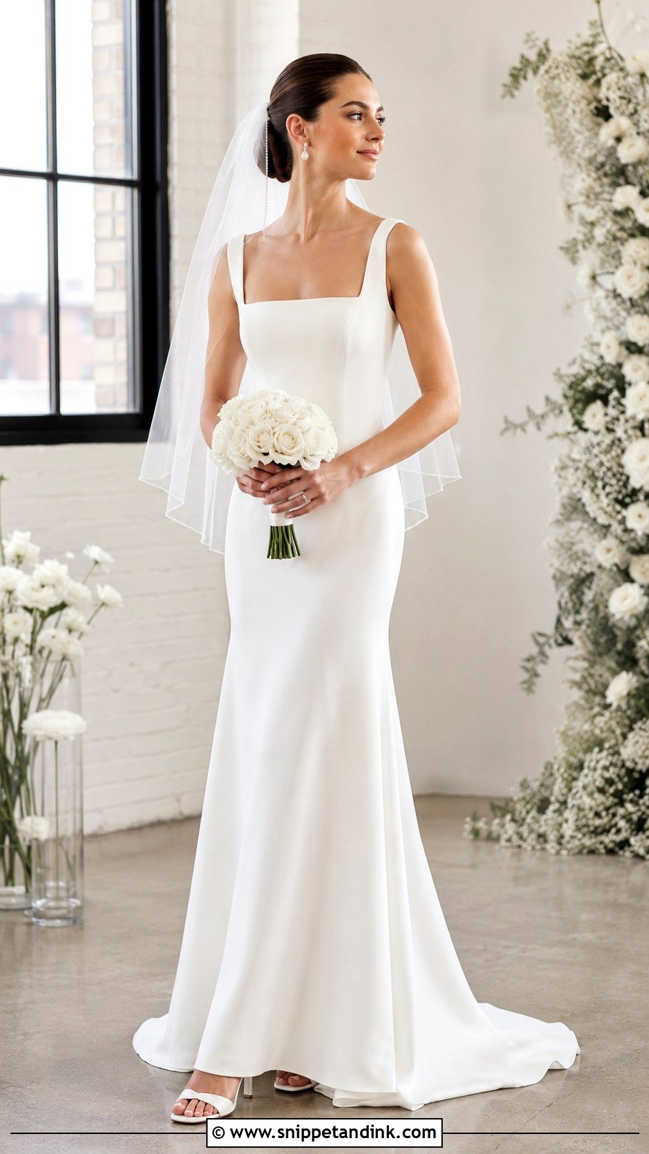 Square Neck Crepe Wedding Gown - Snippet and Ink - 20 Modern Minimalist Wedding Gown Ideas