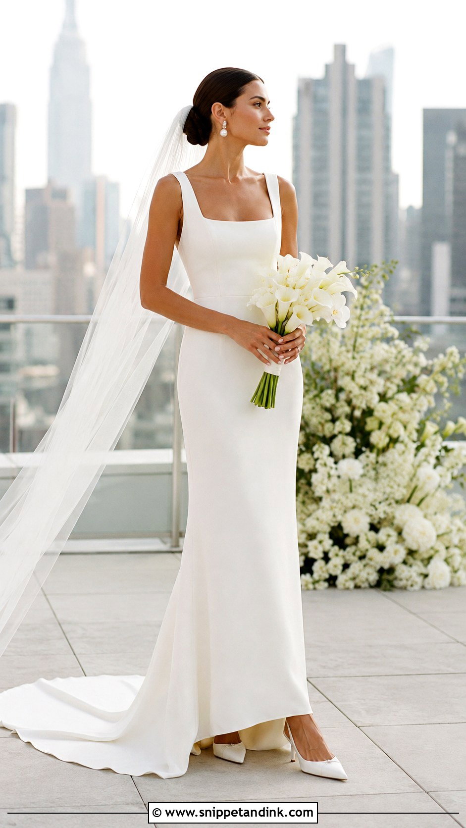 Square Neck Crepe Wedding Gown - Snippet and Ink - 20 Brides Gown Ideas