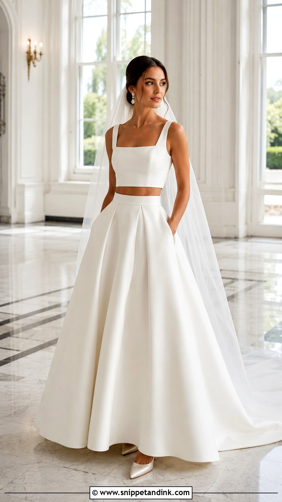 Square Neck Crop Top Wedding Dress With Mikado Skirt - Snippet and Ink - 20 Crop Top Wedding Dress Ideas