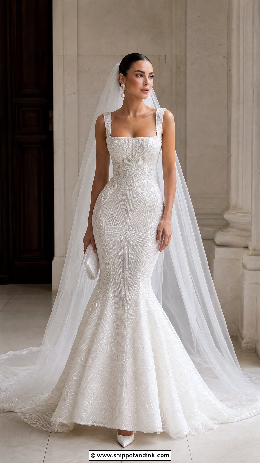 Square Neck Crystal Mermaid Wedding Dress - Snippet and Ink - 20 Mermaid Bling Wedding Dresses