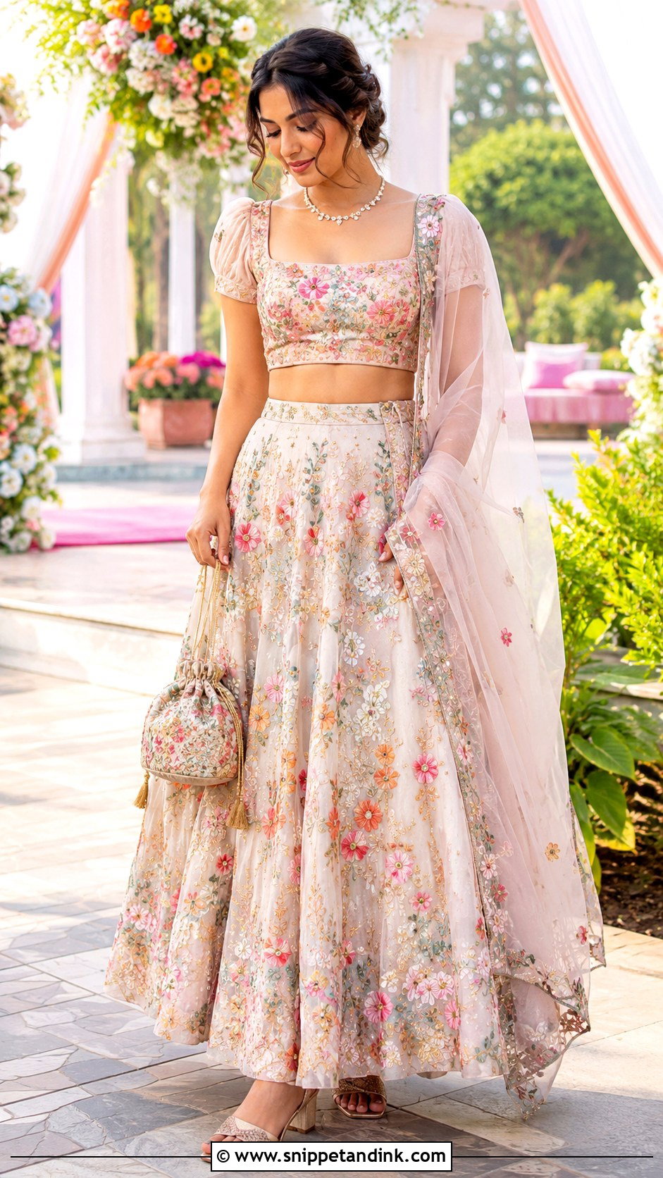 Square Neck Designer Choli With Floral Lehenga - Snippet and Ink - 20 Designer Choli for Wedding Ideas