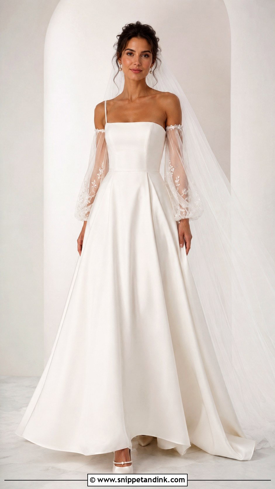 Square Neck Detachable Sleeve Wedding Dress - Snippet and Ink - 25 Square Neck Wedding Dress with Sleeves
