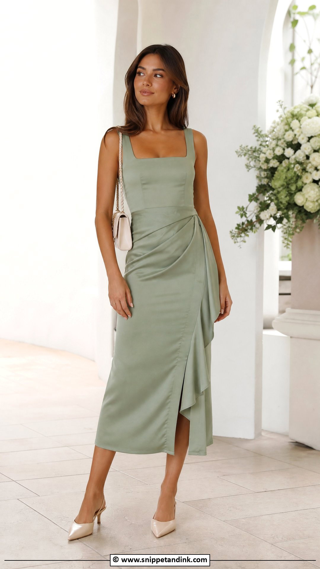 Square Neck Dress With Kitten Heels - Snippet and Ink - 35 Dresses to Wear to a Wedding