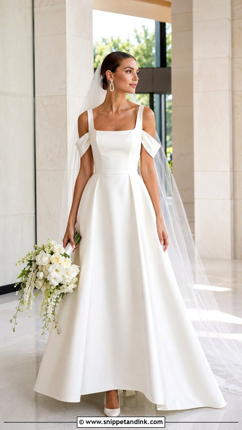 Square Neck Drop Sleeve Wedding Dress - Snippet and Ink - 20 Drop Sleeve Wedding Dress Ideas