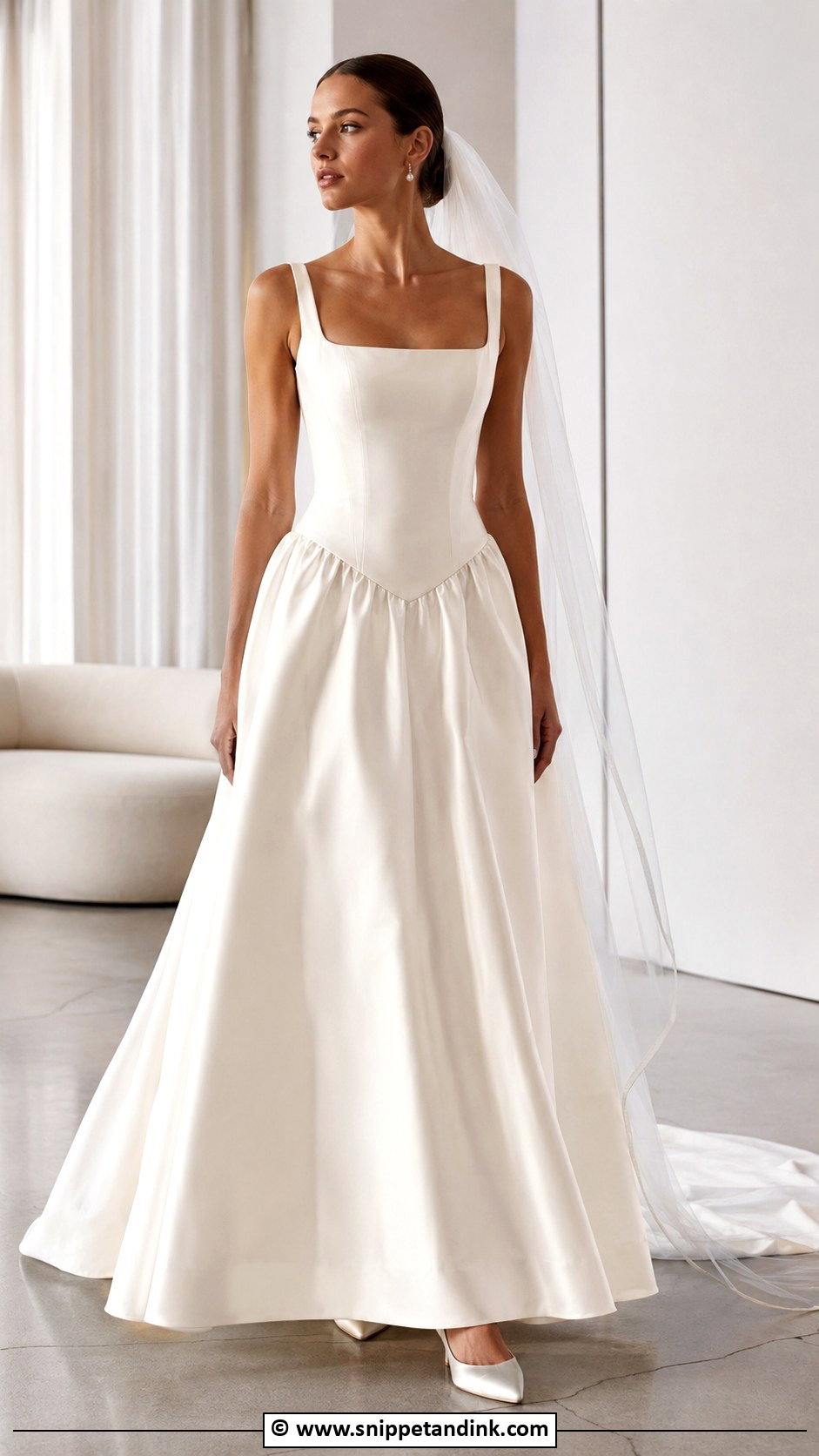 Square Neck Drop Waist Corset Wedding Dress - Snippet and Ink - 30 Drop Waist Corset Wedding Dress Ideas