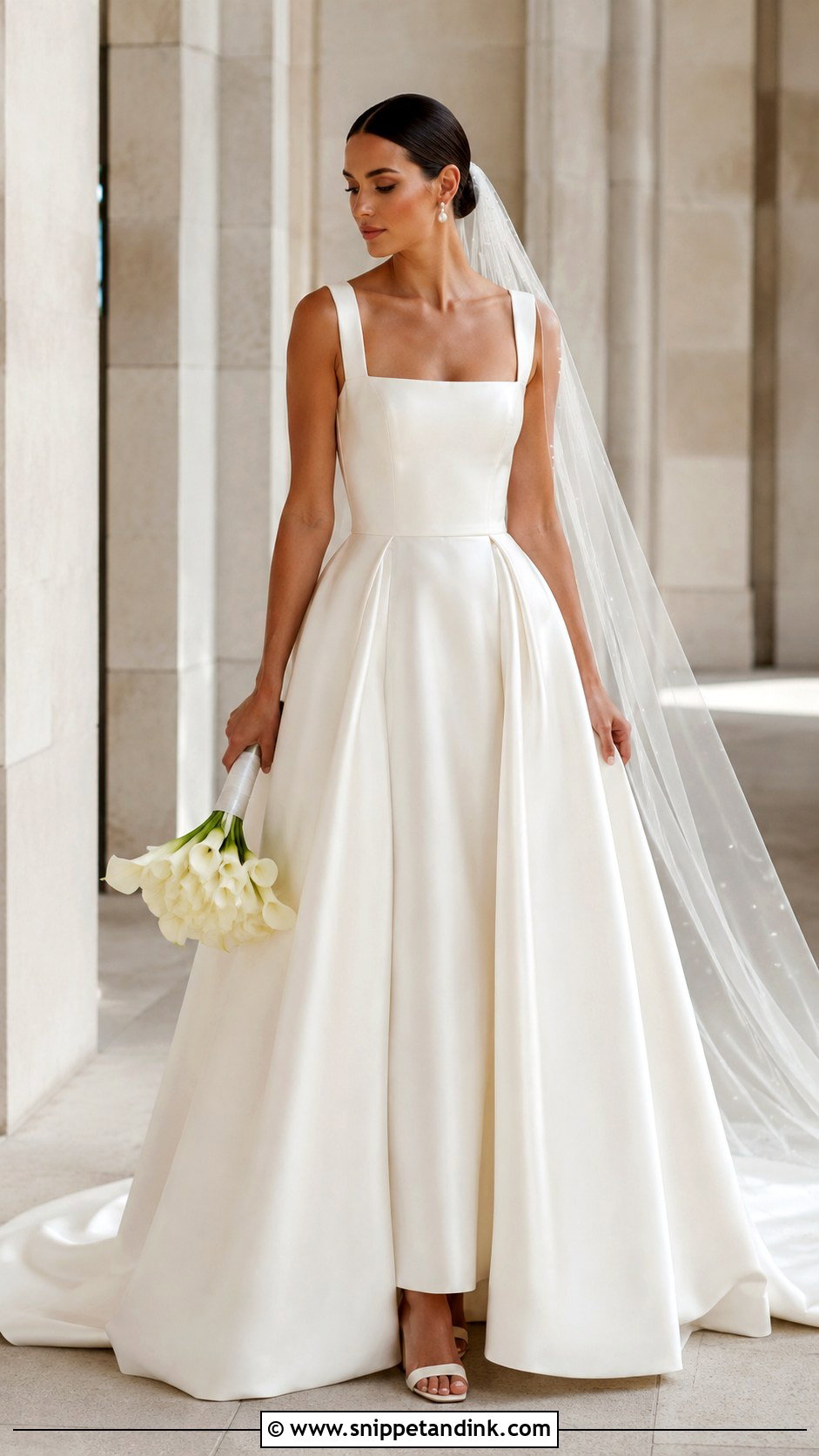 Square Neck Empress Wedding Dress With Pearl Veil - Snippet and Ink - 20 Empress Wedding Dress Ideas