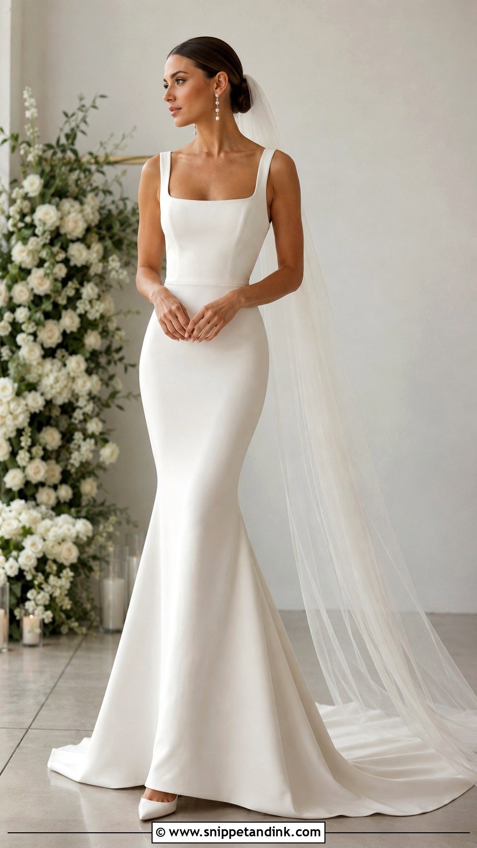 Square Neck Fishtail Wedding Dress - Snippet and Ink - 20 Fishtail Wedding Dresses