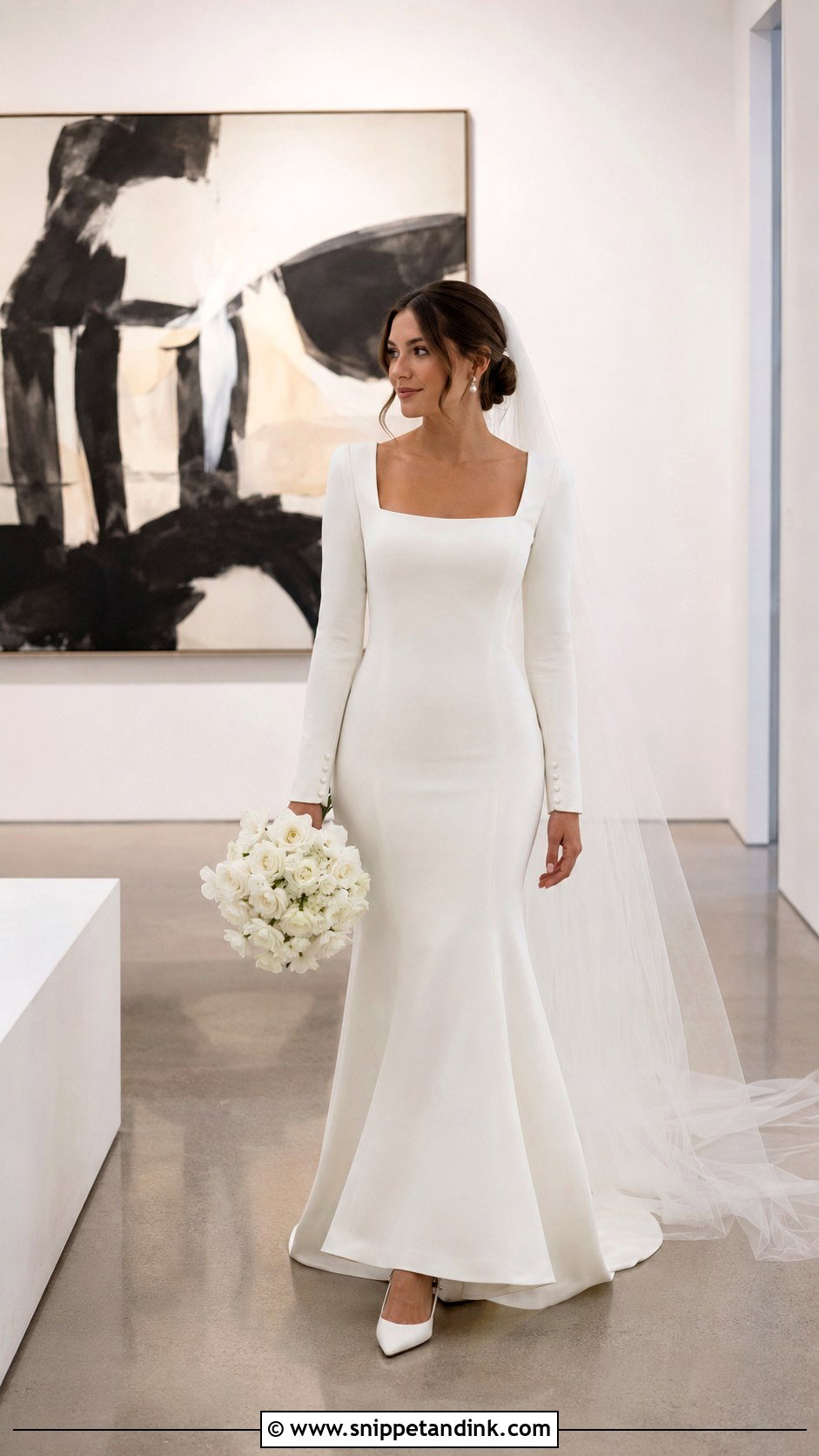Square Neck Fit and Flare Wedding Dress With Long Sleeves - Snippet and Ink - 20 Fit and Flare Wedding Dress with Sleeves
