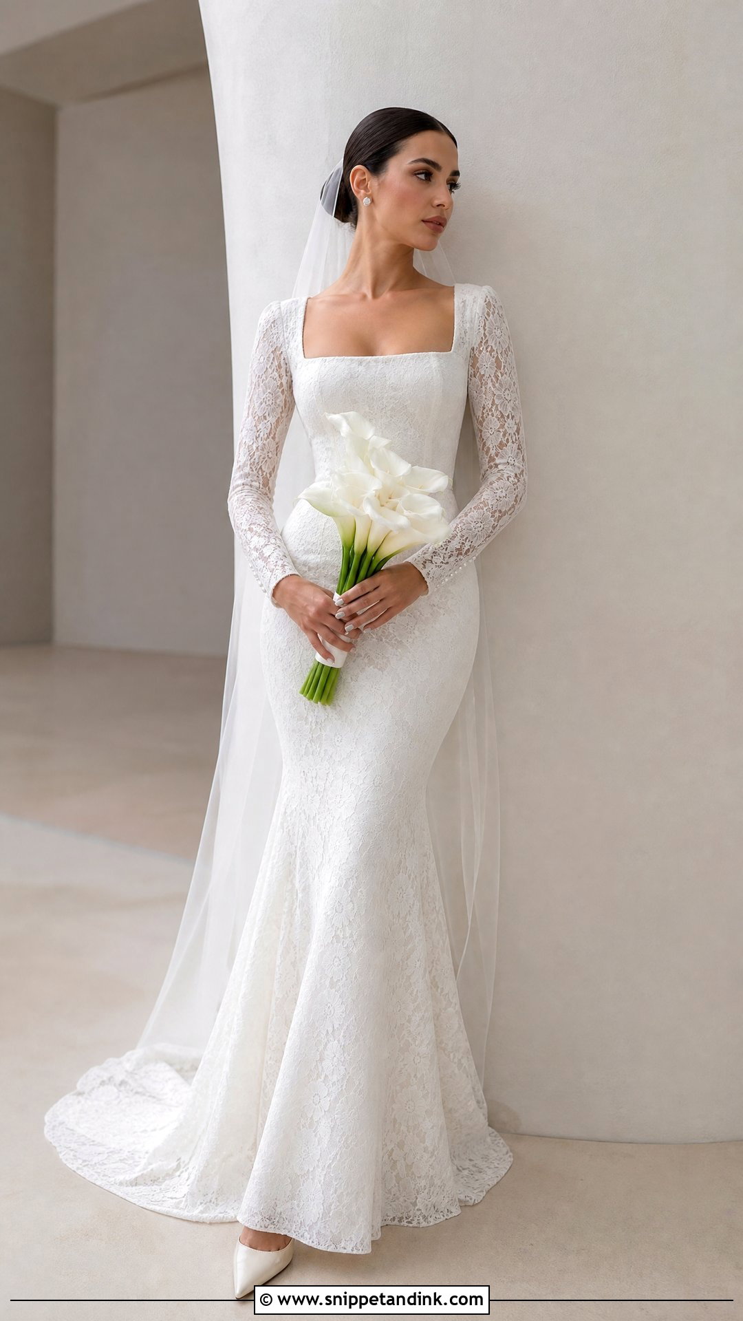 Square Neck Fitted Lace Wedding Dress - Snippet and Ink - 25 Fitted Lace Wedding Dress with Sleeves
