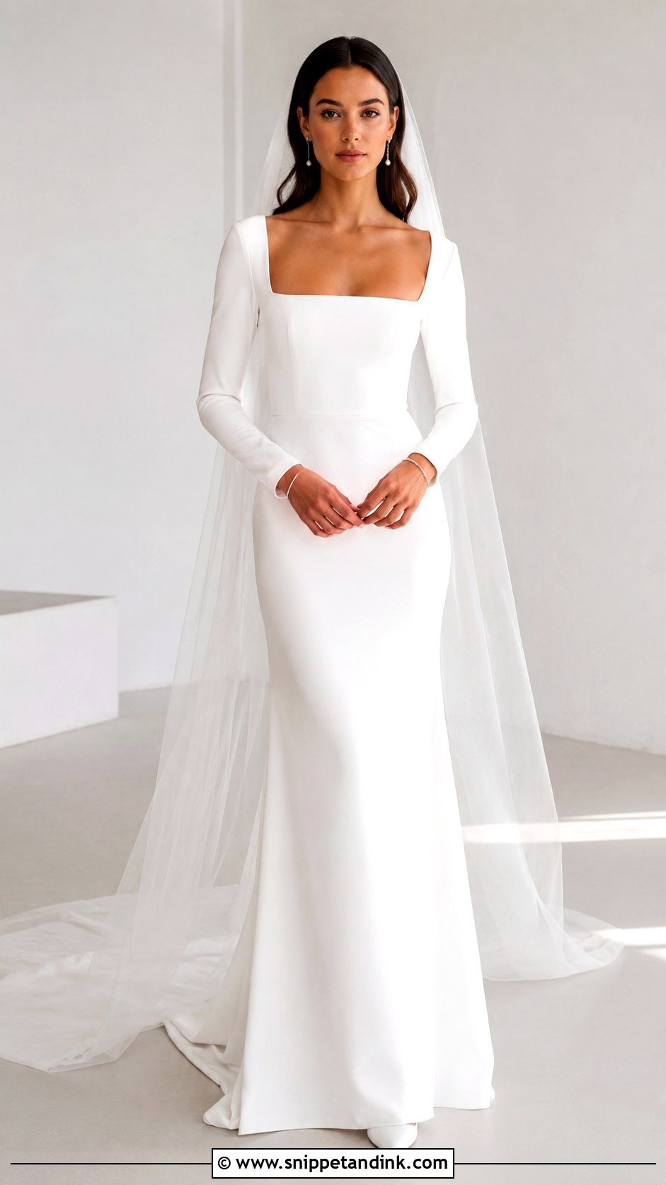 Square Neck Fitted Wedding Dress With Sleeves - Snippet and Ink - 20 Fitted Wedding Dress with Sleeves
