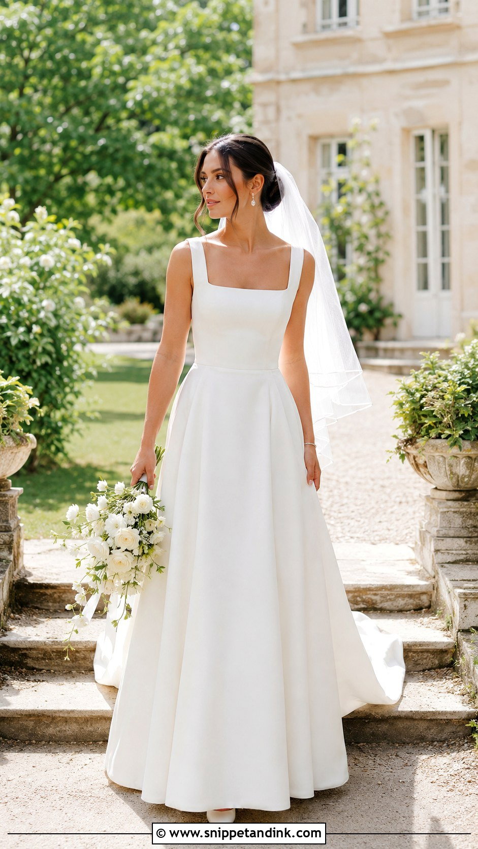Square Neck Floor Length Wedding Dress - Snippet and Ink - 20 Floor Length Wedding Dress Ideas