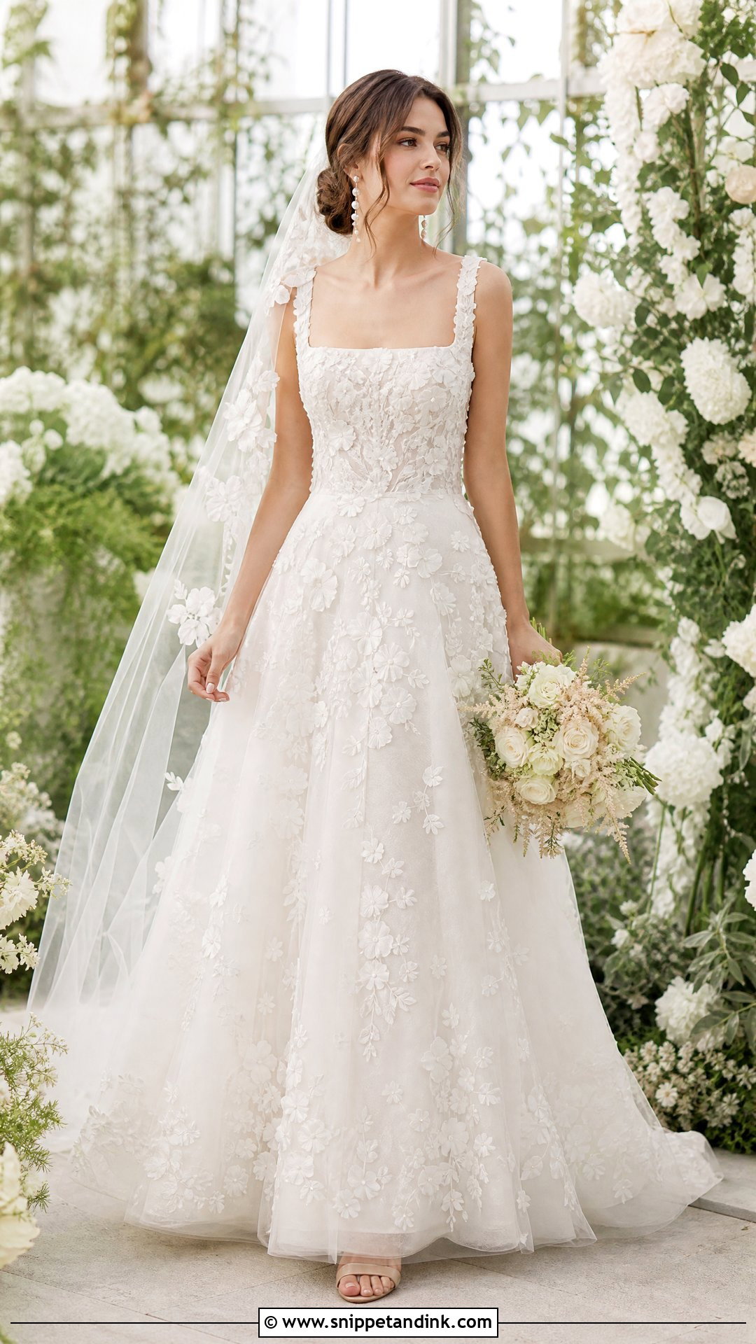 Square Neck Floral Applique Wedding Dress - Snippet and Ink - 20 Square Neck Wedding Dresses