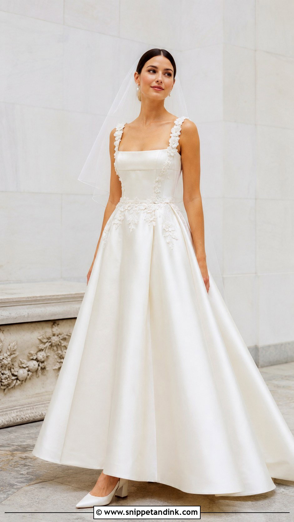 Square Neck Floral Applique Wedding Dress - Snippet and Ink - 20 Floral Applique Wedding Dress Ideas