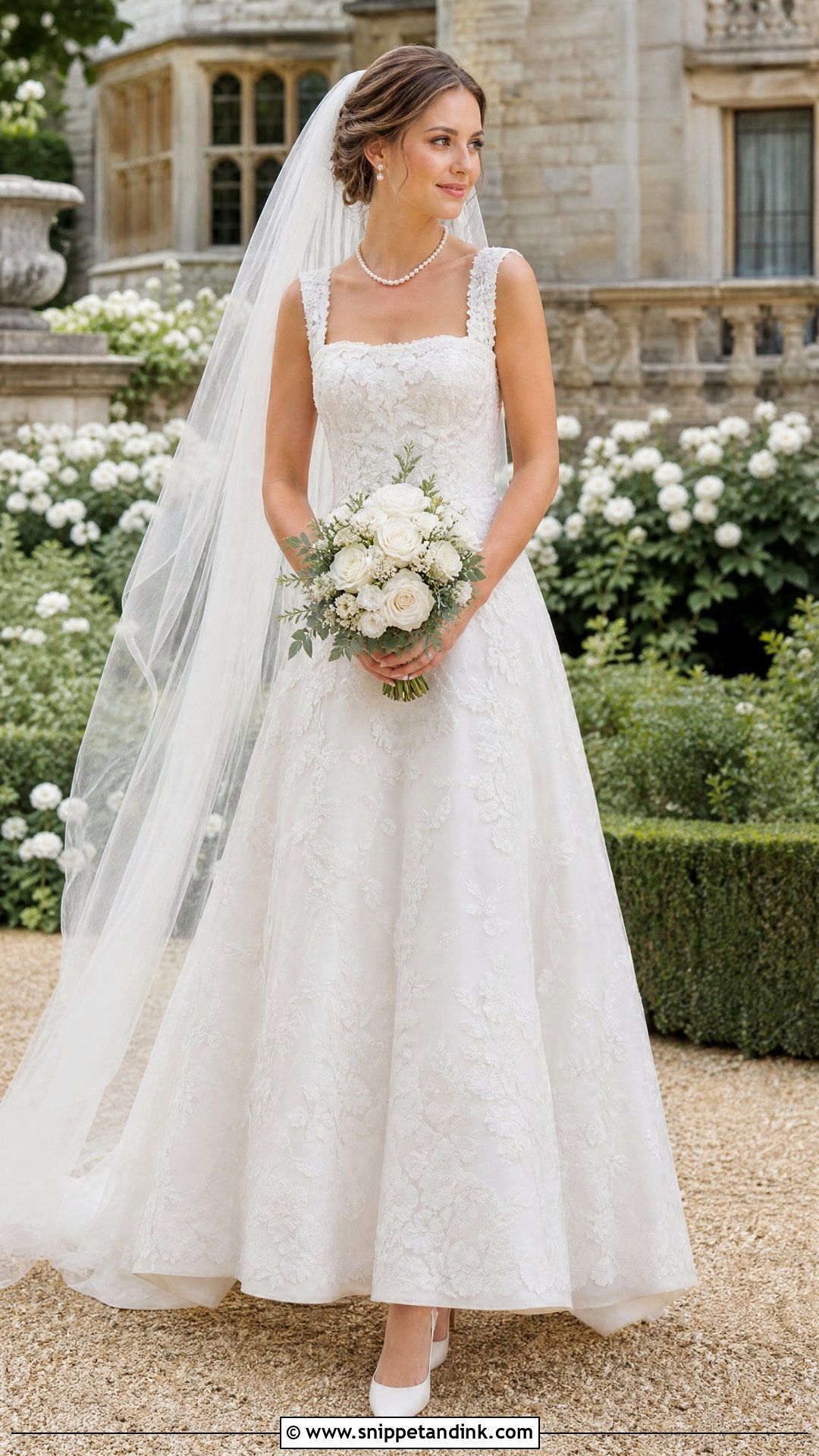 Square Neck Floral Wedding Dress - Snippet and Ink - 25 Flowers Wedding Dresses