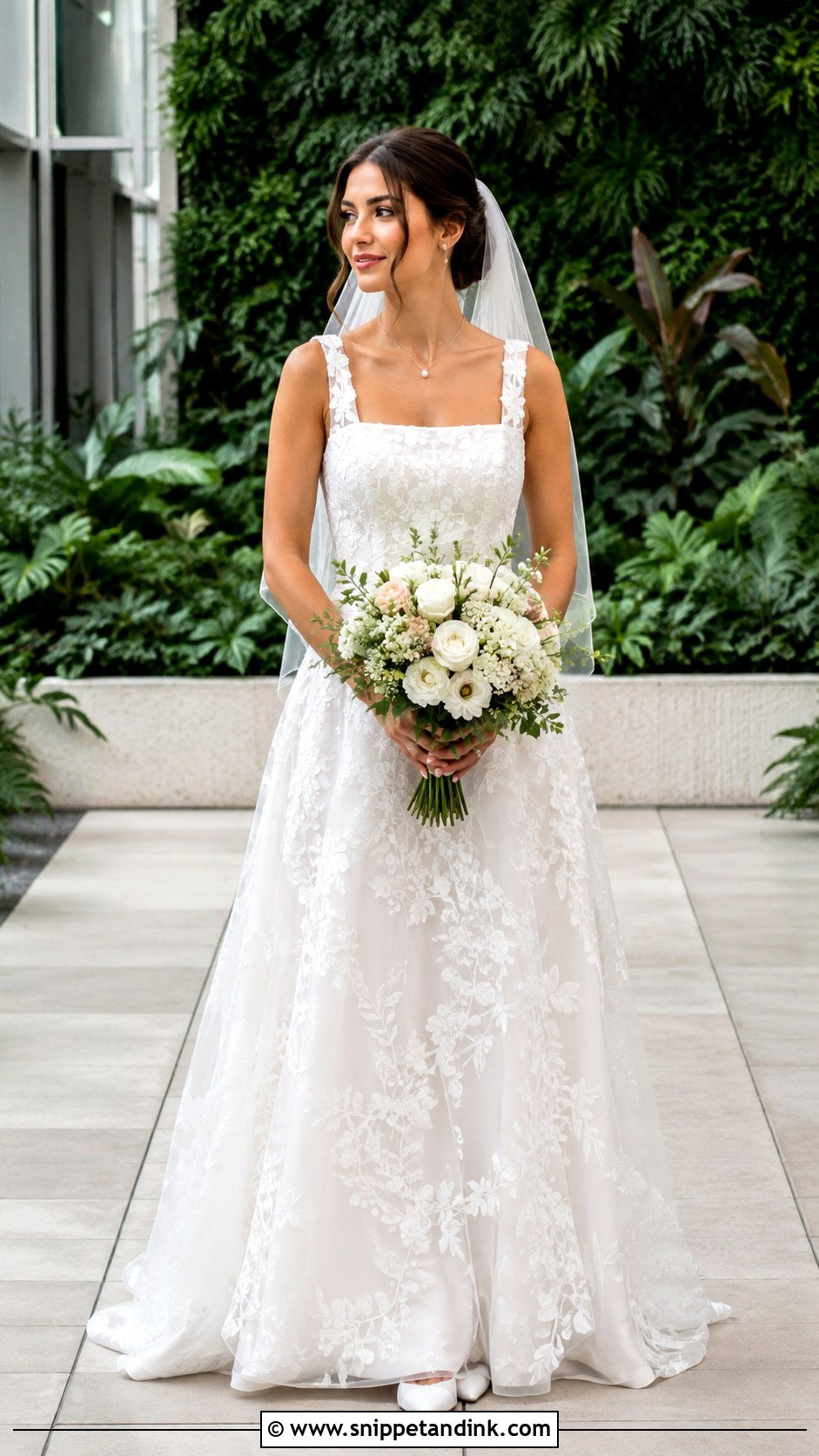 Square Neck Floral Wedding Dress - Snippet and Ink - 20 Enchanted Garden Wedding Dress Ideas