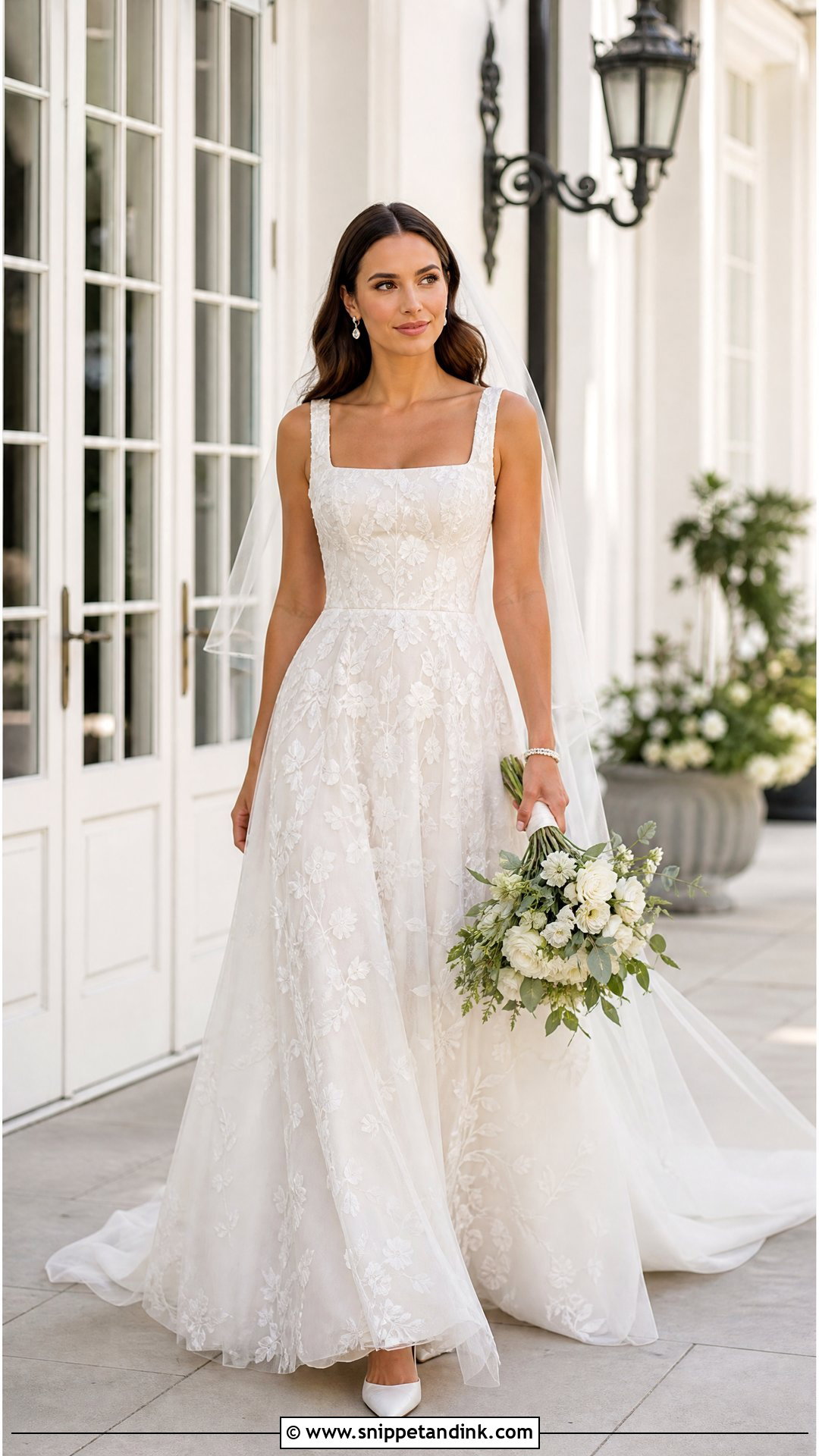 Square Neck Floral Wedding Dress - Snippet and Ink - 20 Wedding Dresses with Flowers Detail